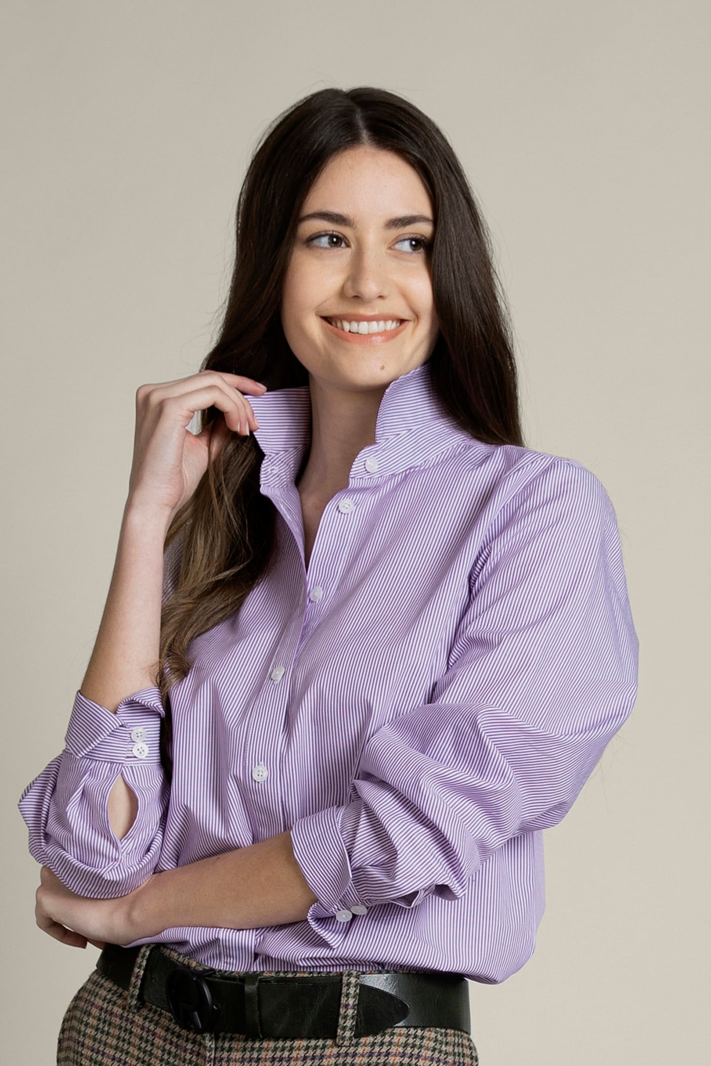 PURPLE/WHITE STRIPED SHIRT WITH BUTTONS 1