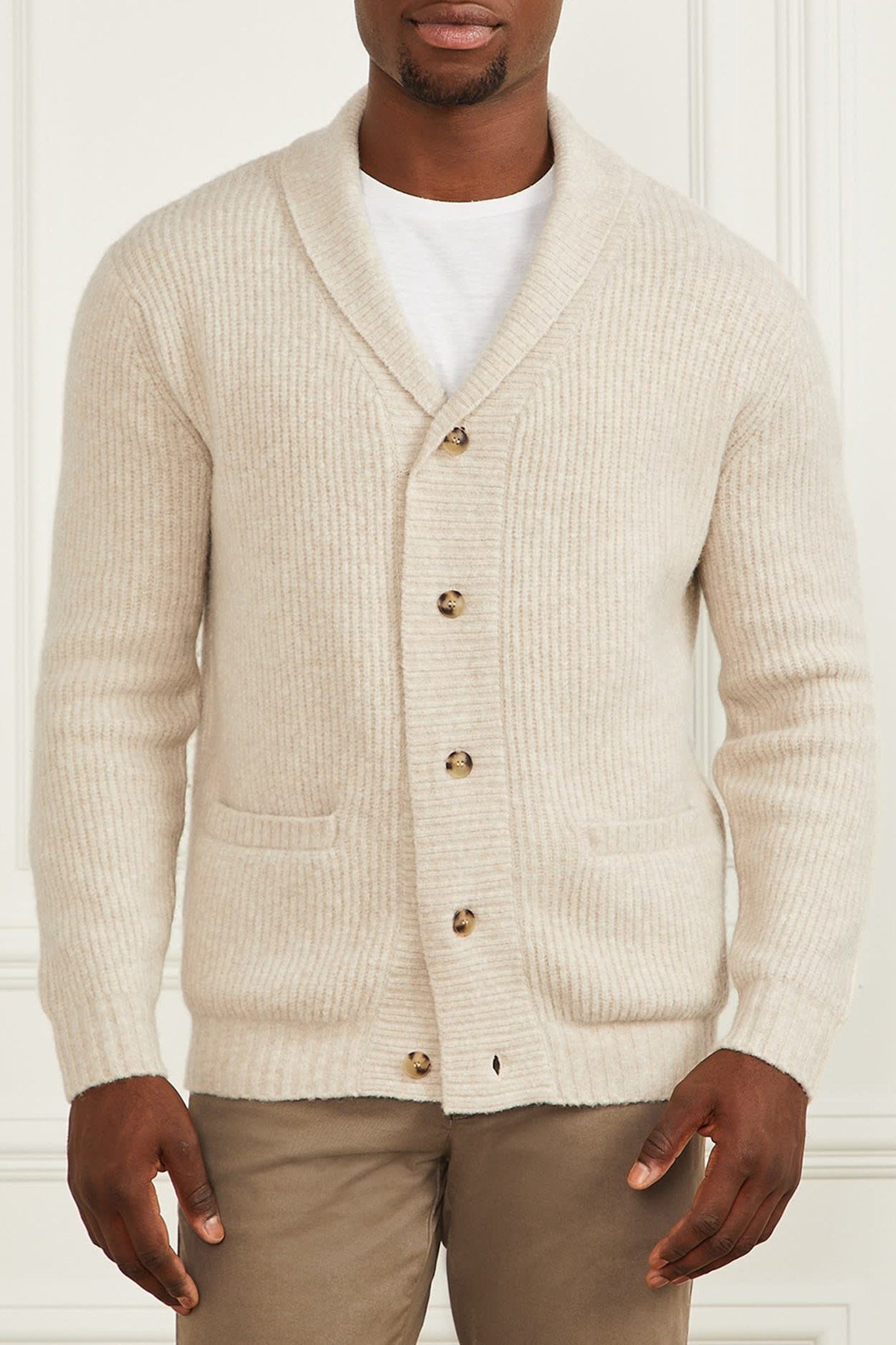 LS SHAWL NECK CARDI VANILLA BEIGE HEATHE 1