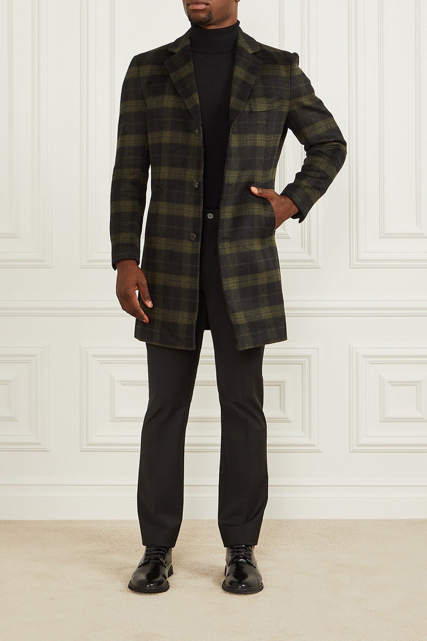 SINGLE BREASTED CHEC OLIVE CHECK 3