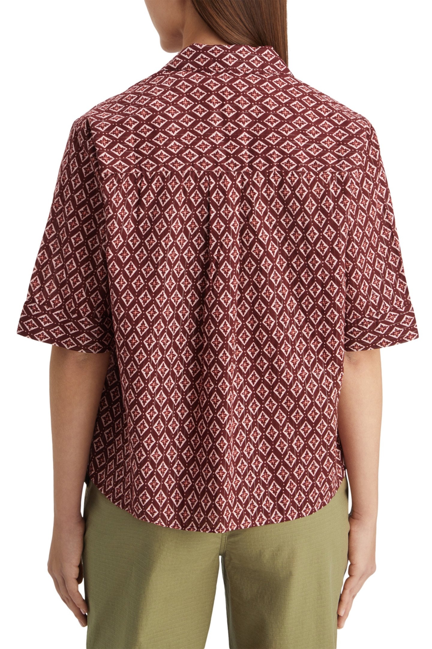 SS SHIRT LUREX PRINT GEO FLOWER BORDEAUX 2