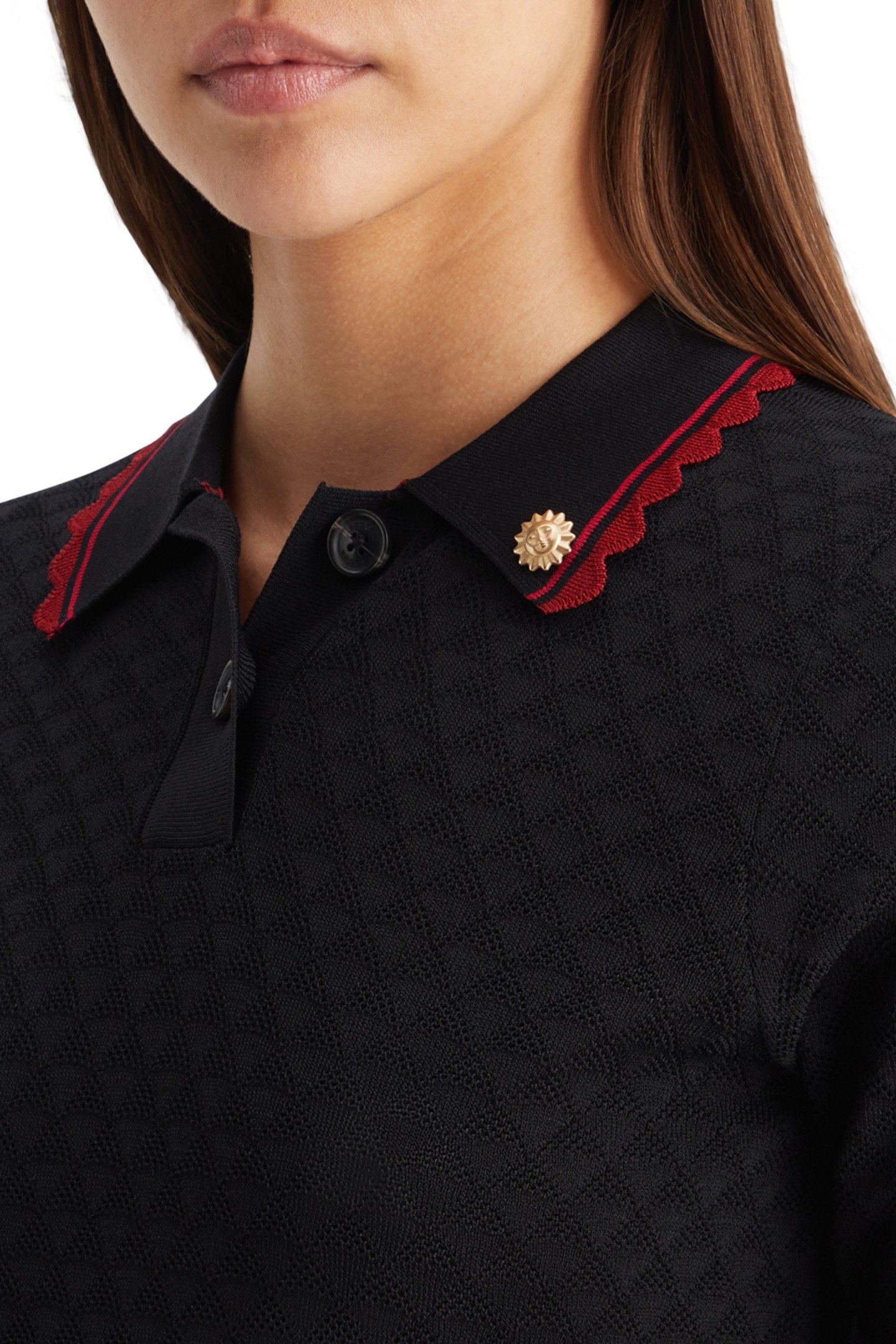 POINTELLE COLLARED KNITTED TEE EVENING BLACK 6