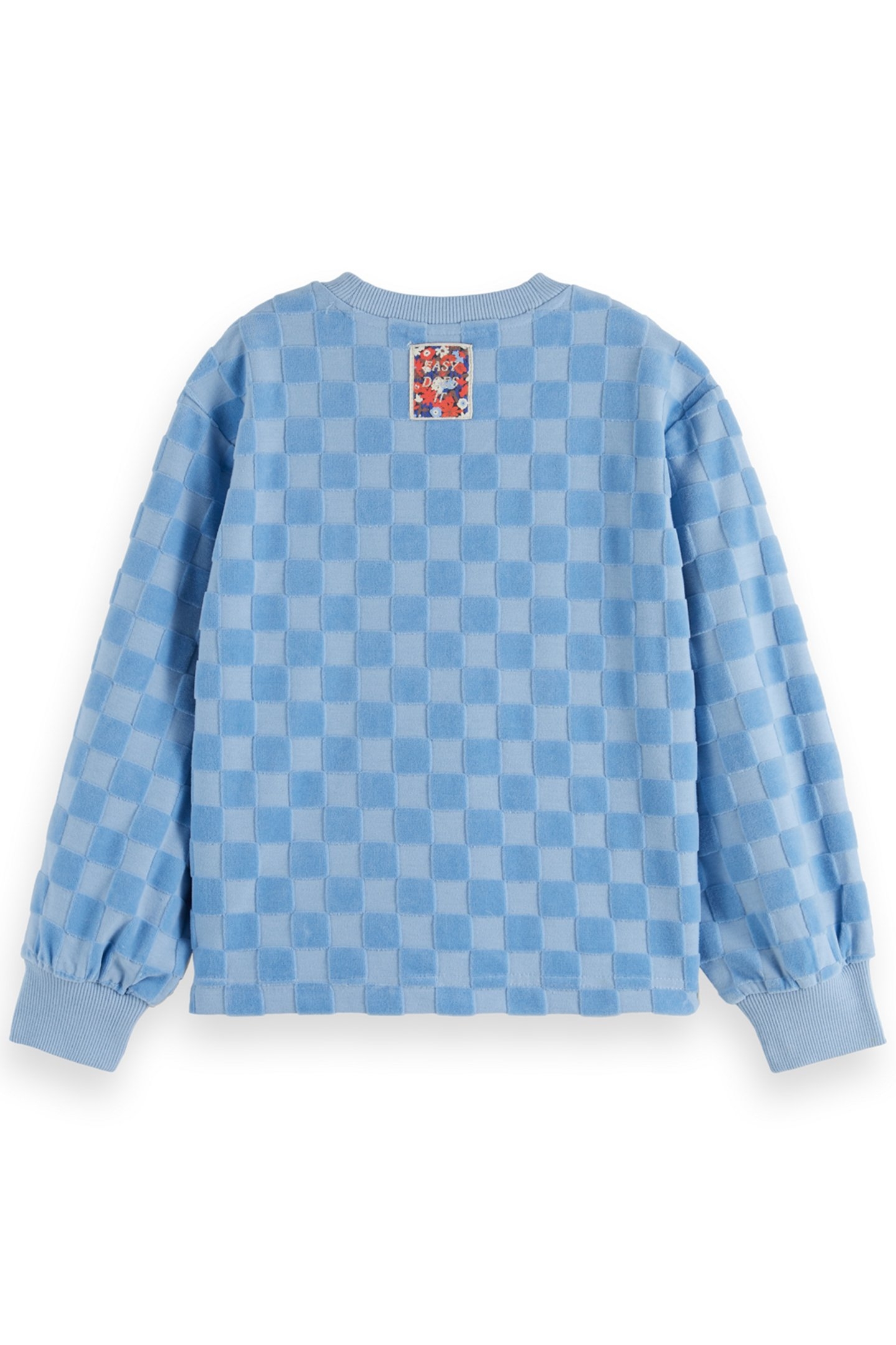 GIRL RELAXED-FIT VELOUR CHECKERBOARD CREWNECK PACIFIC BLUE 2