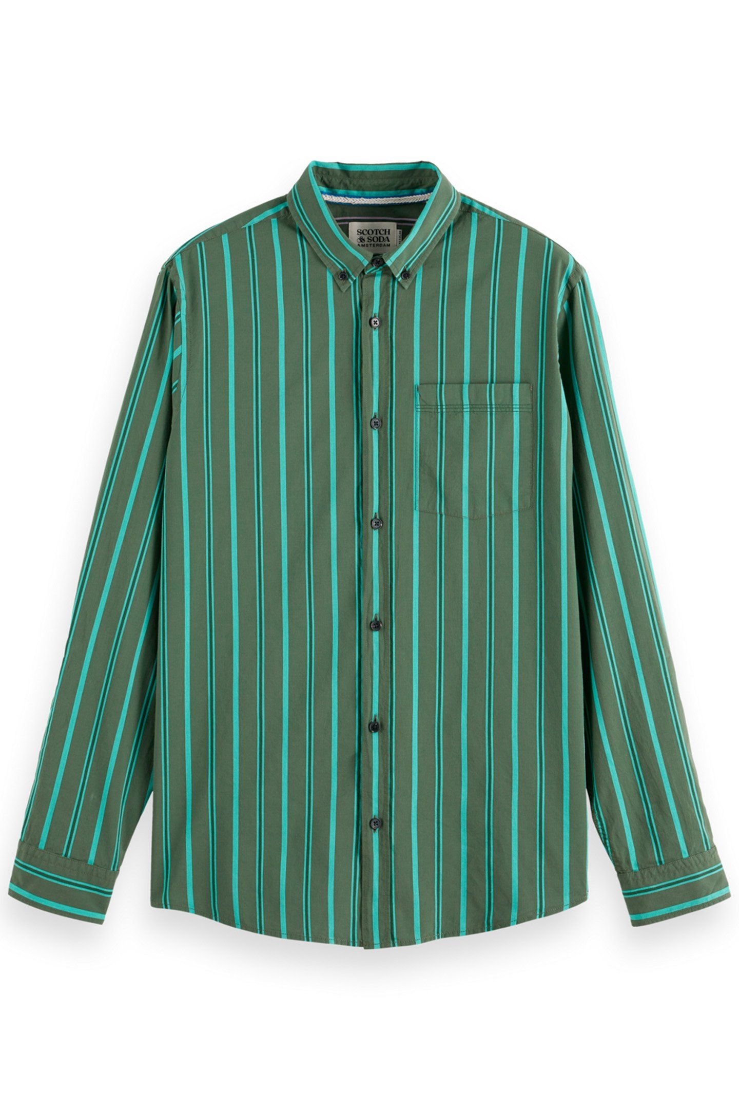 REGULAR FIT YARN DYE STRIPE SHIRT GREEN STRIPE 1