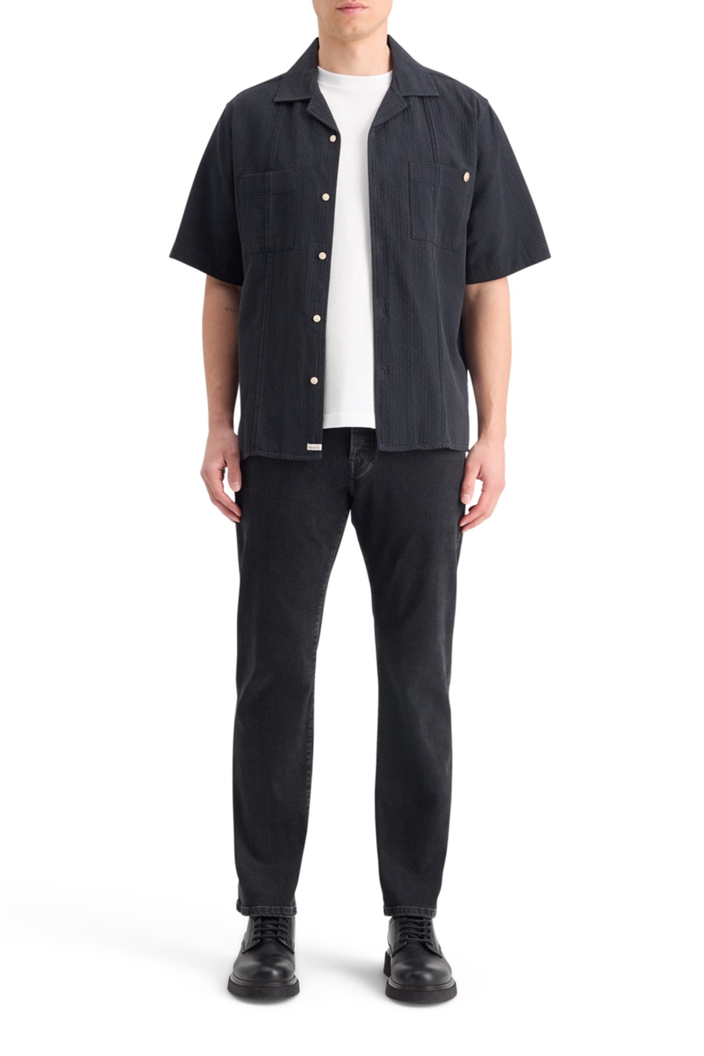 RELAXED FIT STRUCTURED DOBBY SHIRT BLACK 3