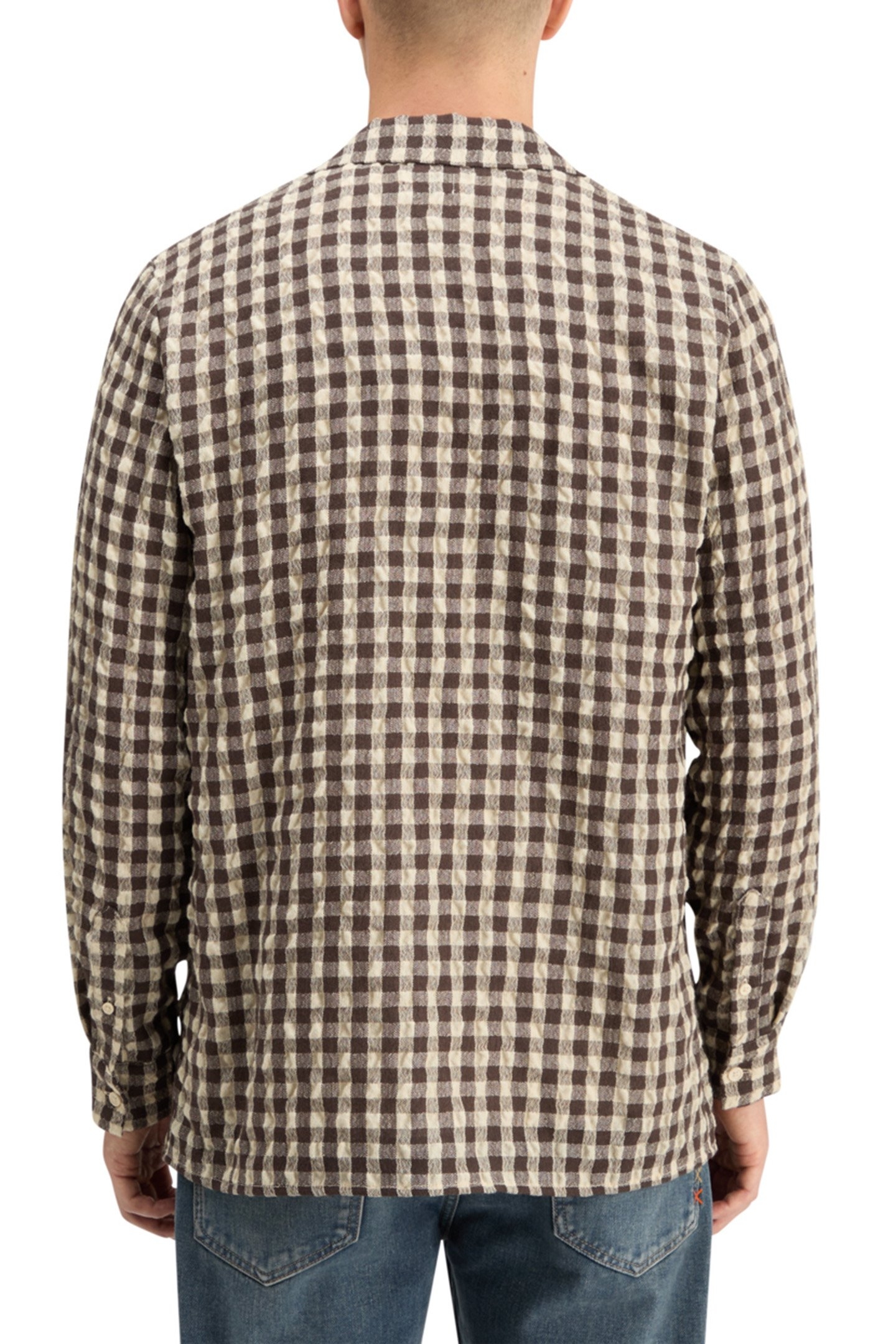 SEERSUCKER WOOL BLEND CHECK SHIRT BROWN CHECK 2