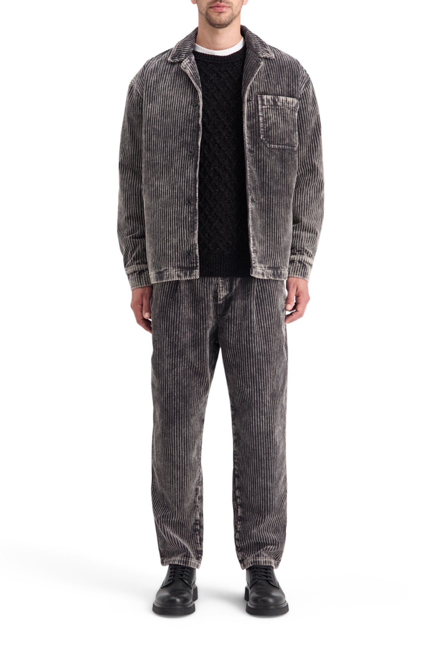 LOOSE TAPERED PLEATED WASHED CORDUROY CHINO BLACK 6