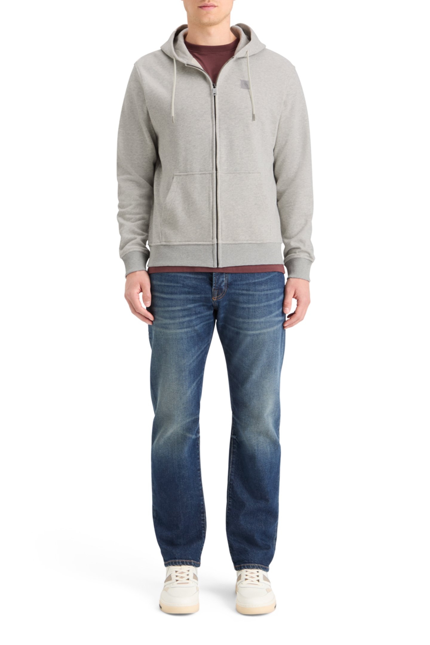 ESSENTIAL LOGO BADGE ZIP-THROUGH HOODIE GREY MELANGE 3