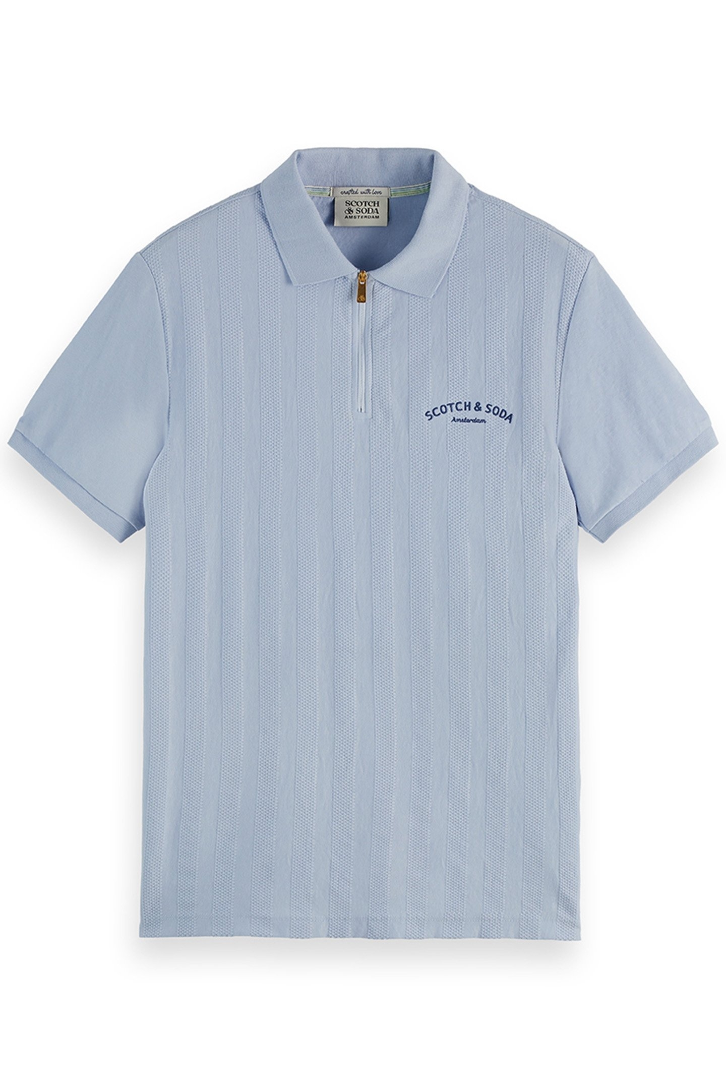 POPCORN PIQUE ZIP POLO (VALUE) SKY/PEWTER 1