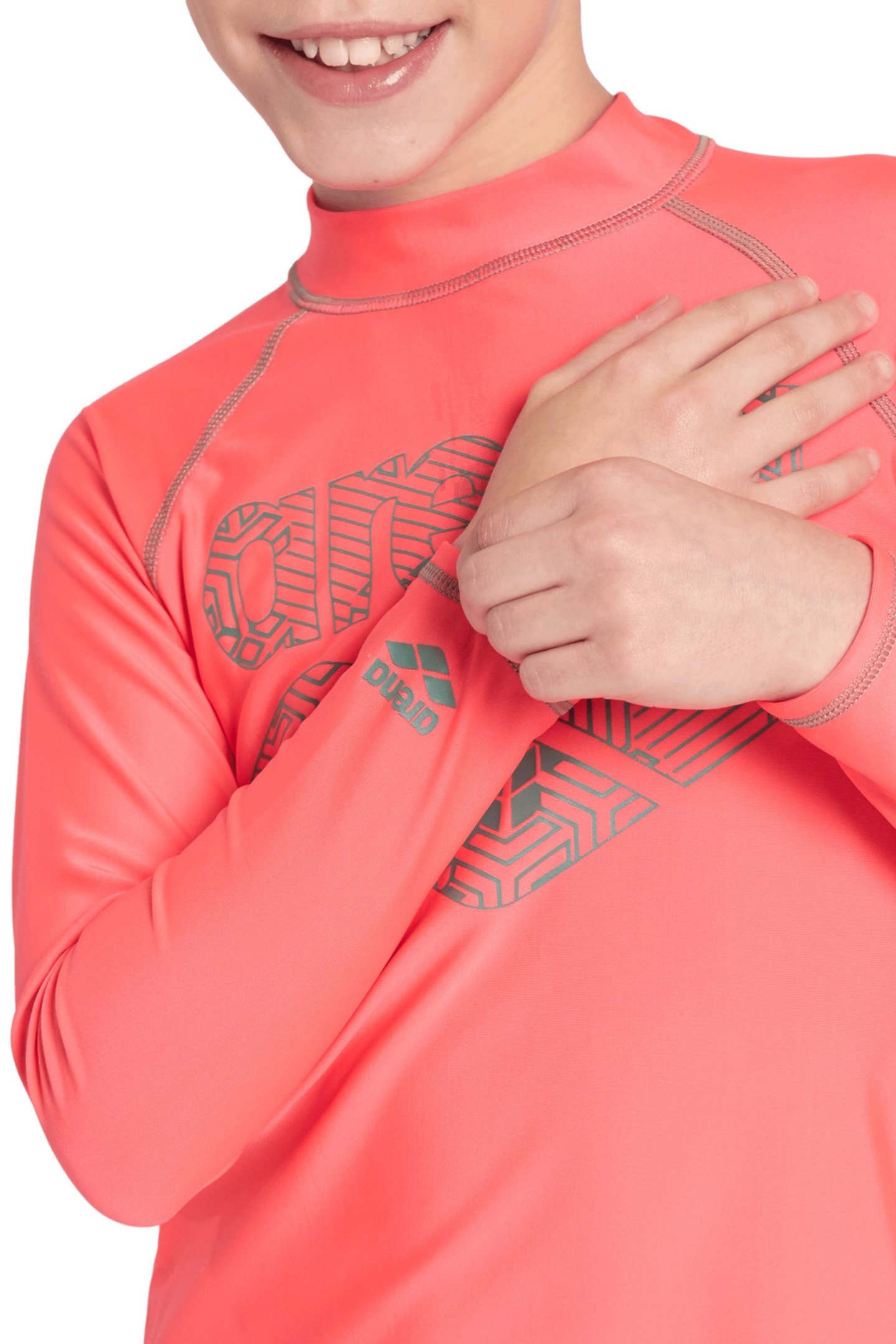 UNISEX JR ARENA RASH VEST L/S GRAPHIC FLUO RED-JADE 7