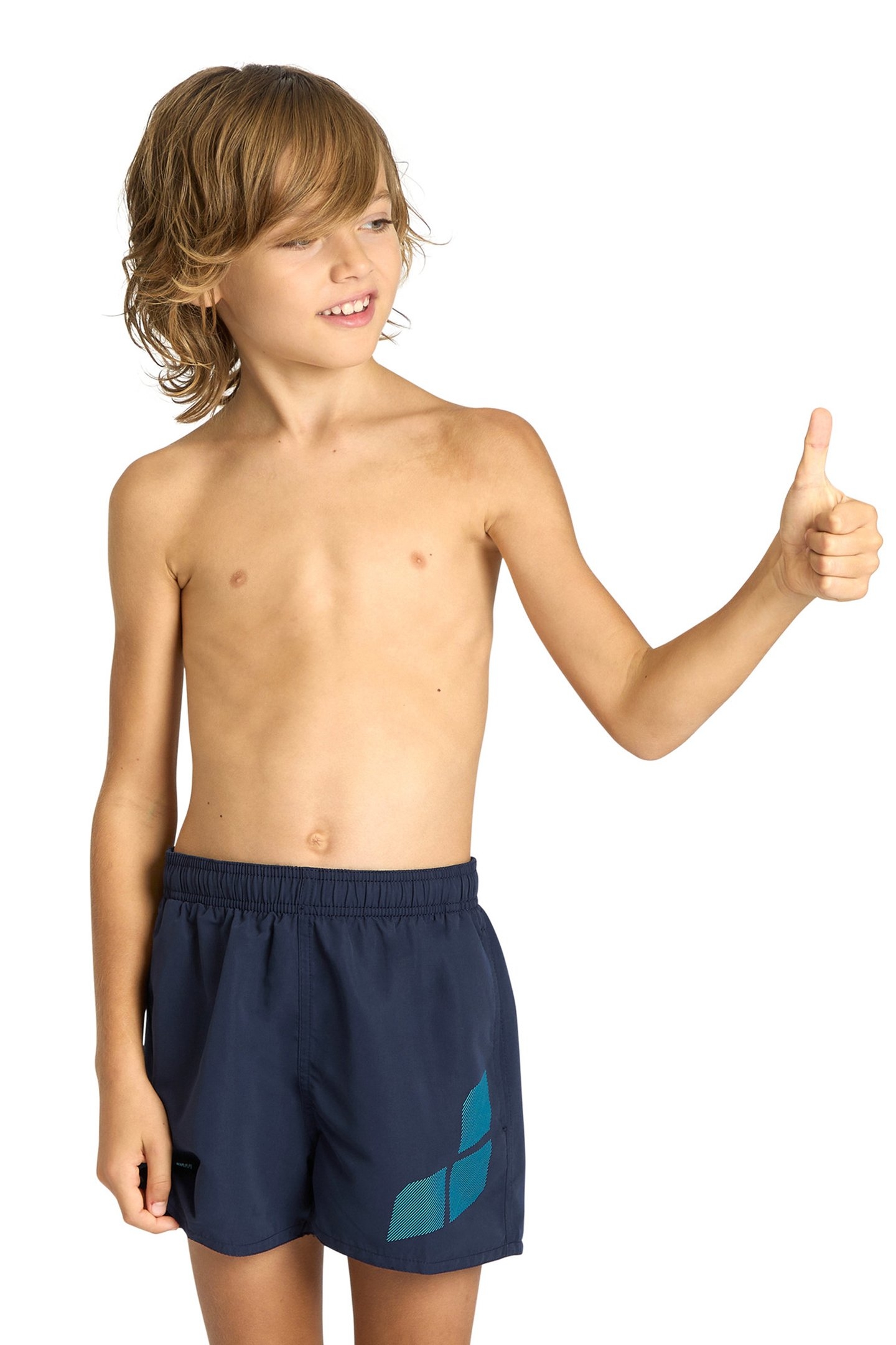 BOYS' BEACH SHORT LOGO R NAVY-TURQUOISE 1