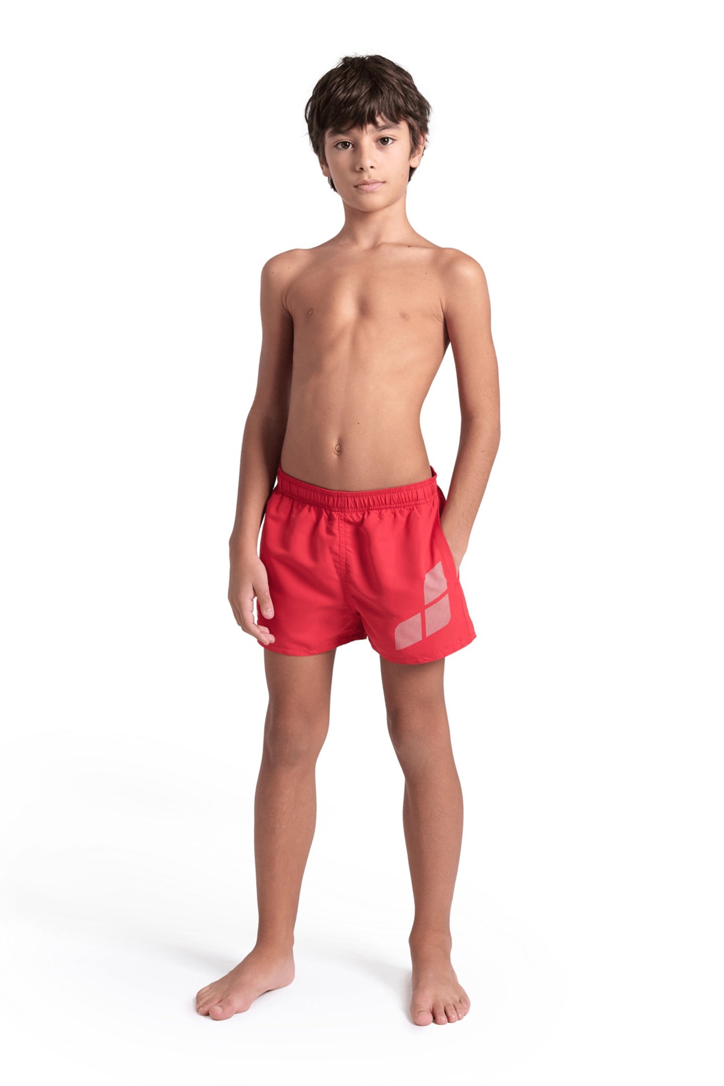 BOYS' BEACH SHORT LOGO R RED-WHITE 3