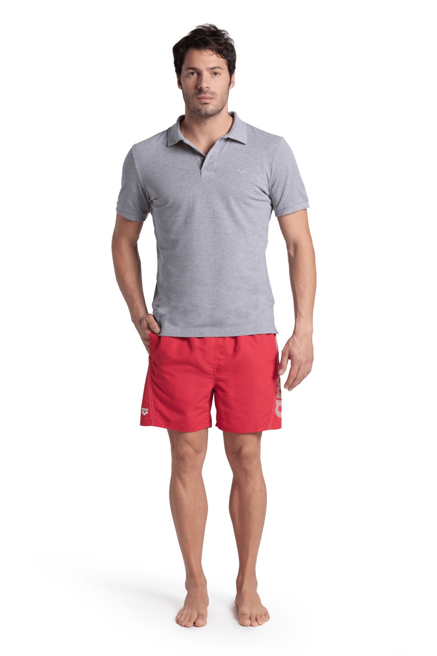 MEN'S POLOSHIRT SOLID COTTON PIQUET MEDIUM GREY HEATHER-WHIT 3