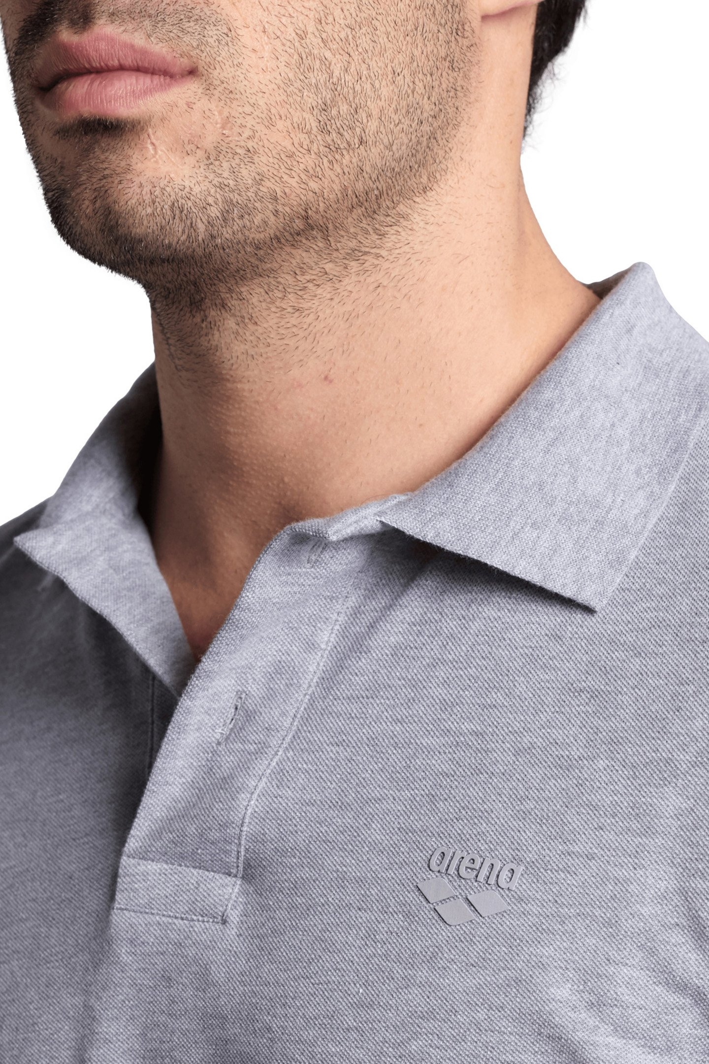 MEN'S POLOSHIRT SOLID COTTON PIQUET MEDIUM GREY HEATHER-WHIT 6