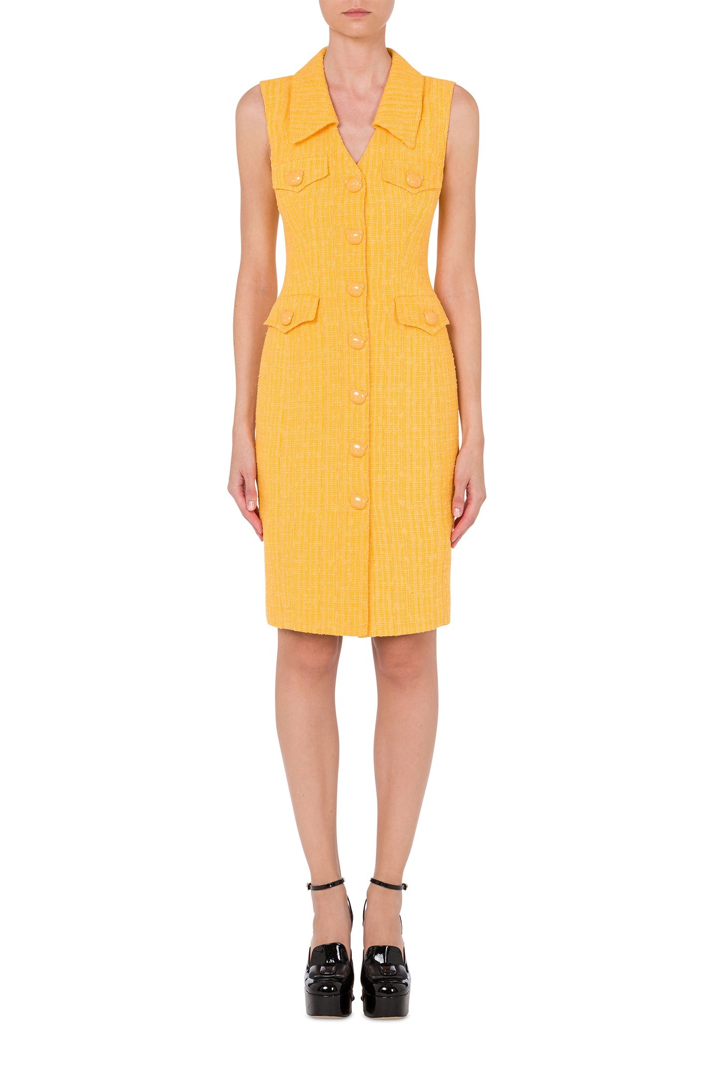 TEDDY BUTTONS TWEED DRESS YELLOW 1