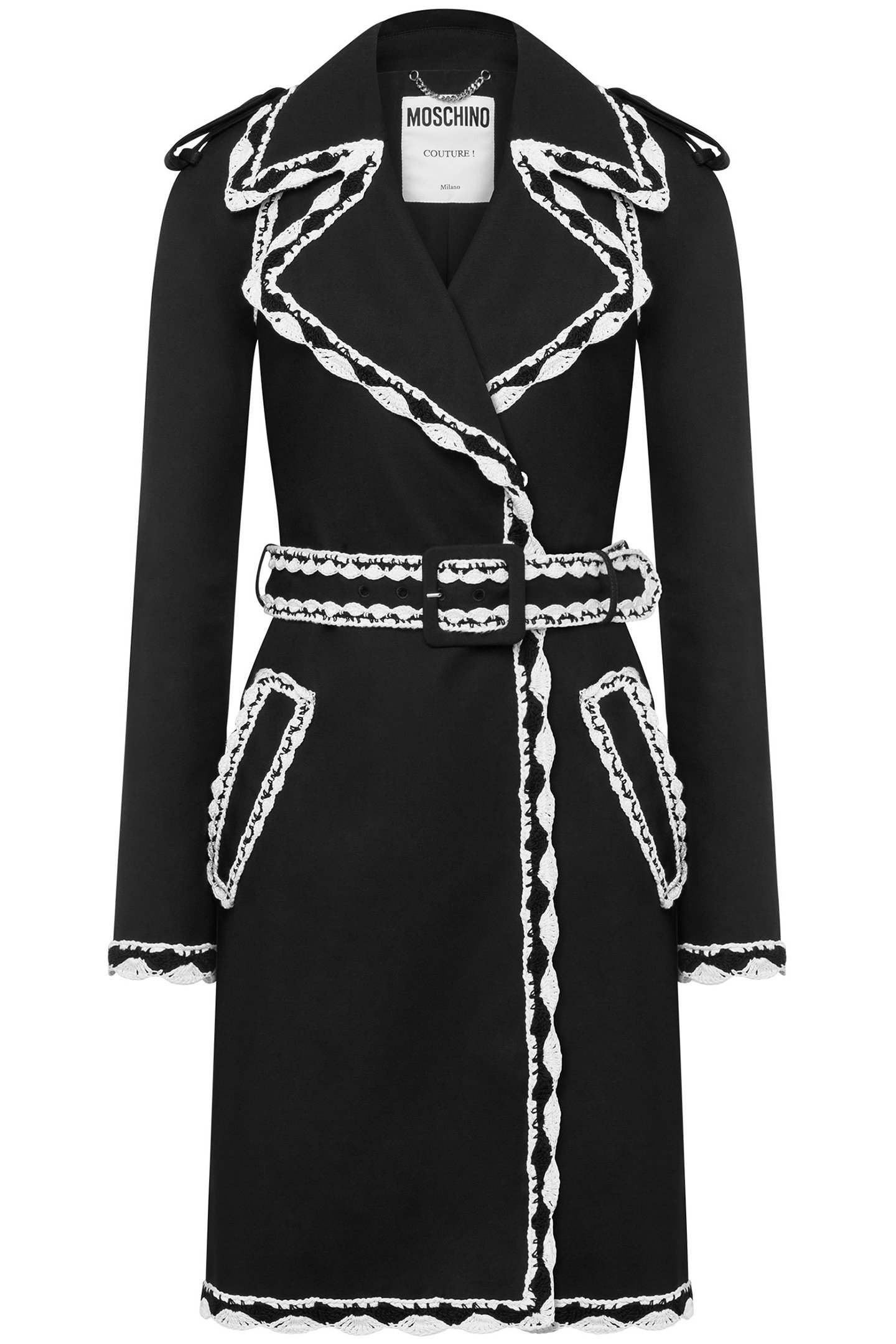 GABARDINE TRENCH COAT CROCHET DETAILS BLACK 3