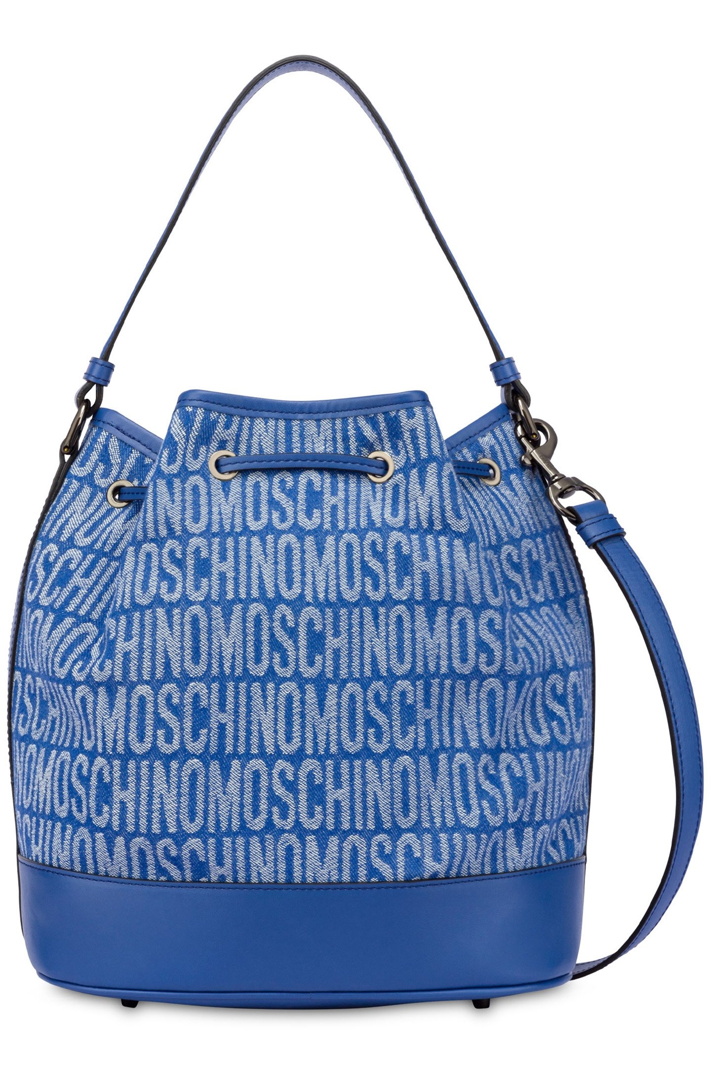 ALLOVER LOGO DENIM BUCKET BAG BLUE 2