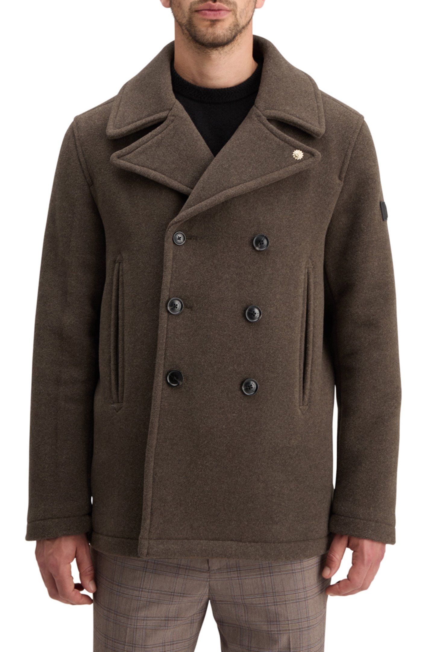 WOOL BLEND PEACOAT COFFEE 1