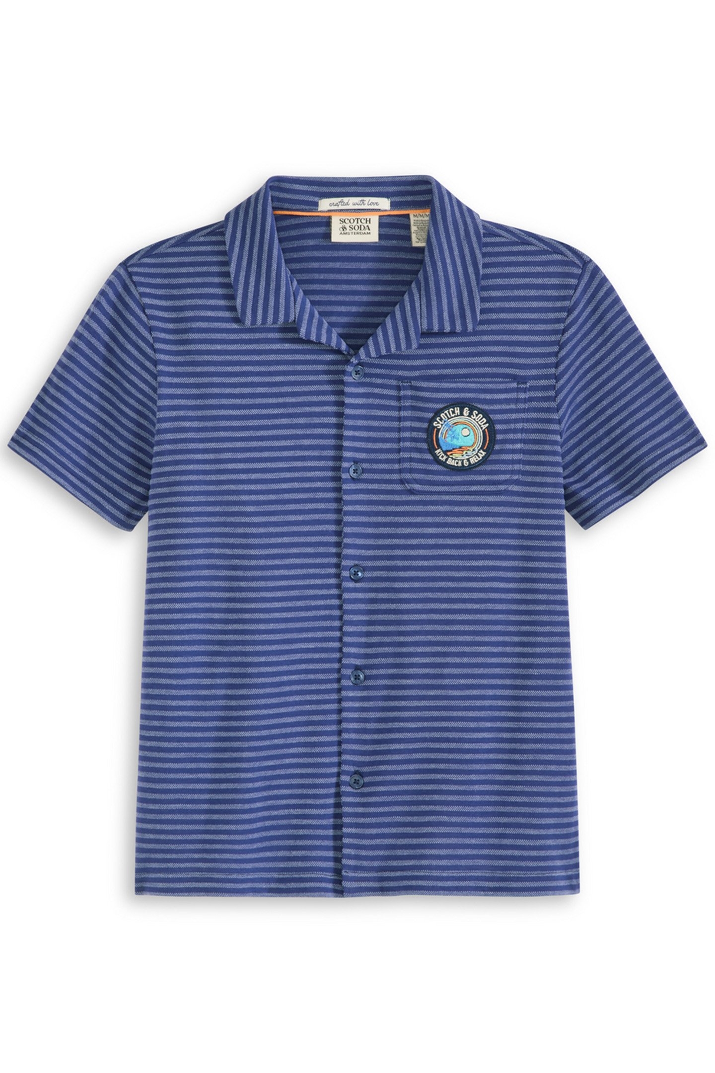 BOYS S&S JERSEY PIQUE STRIPE BUTTON UP NAVY 1