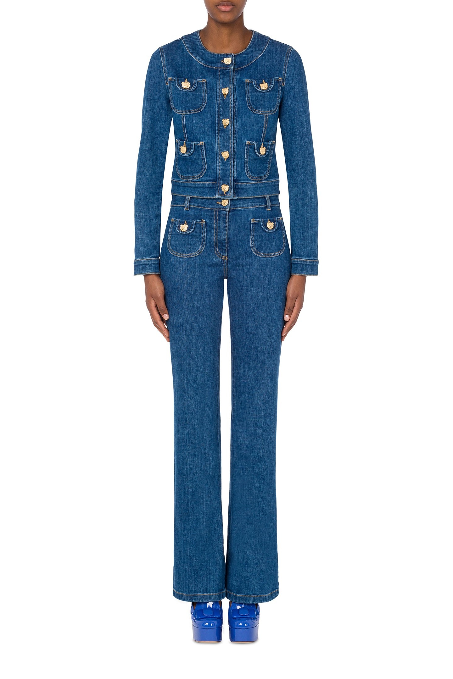 TEDDY BUTTONS STRETCH DENIM JACKET BLUE 1