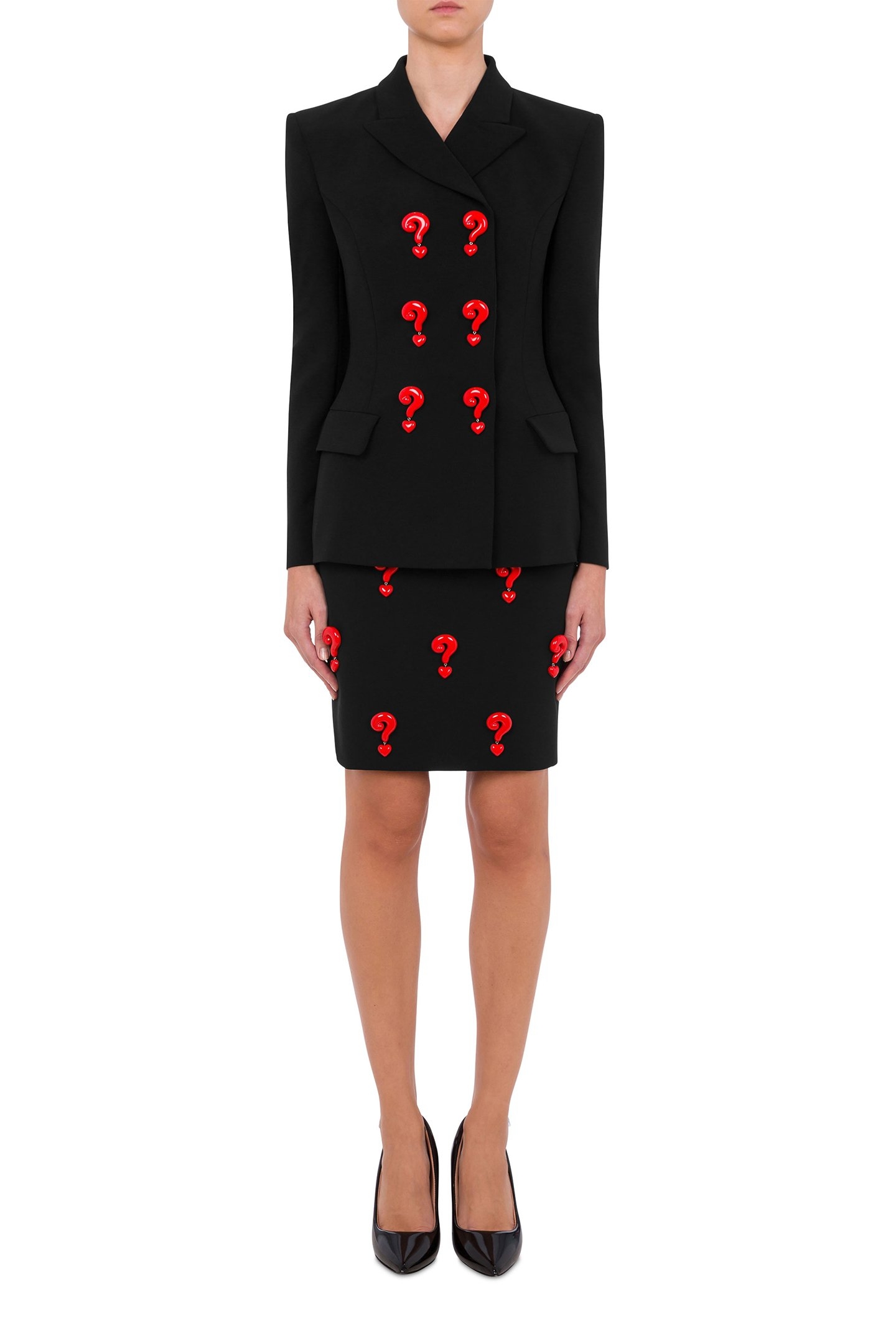 RED QUESTION MARKS CREPE JACKET BLACK 1