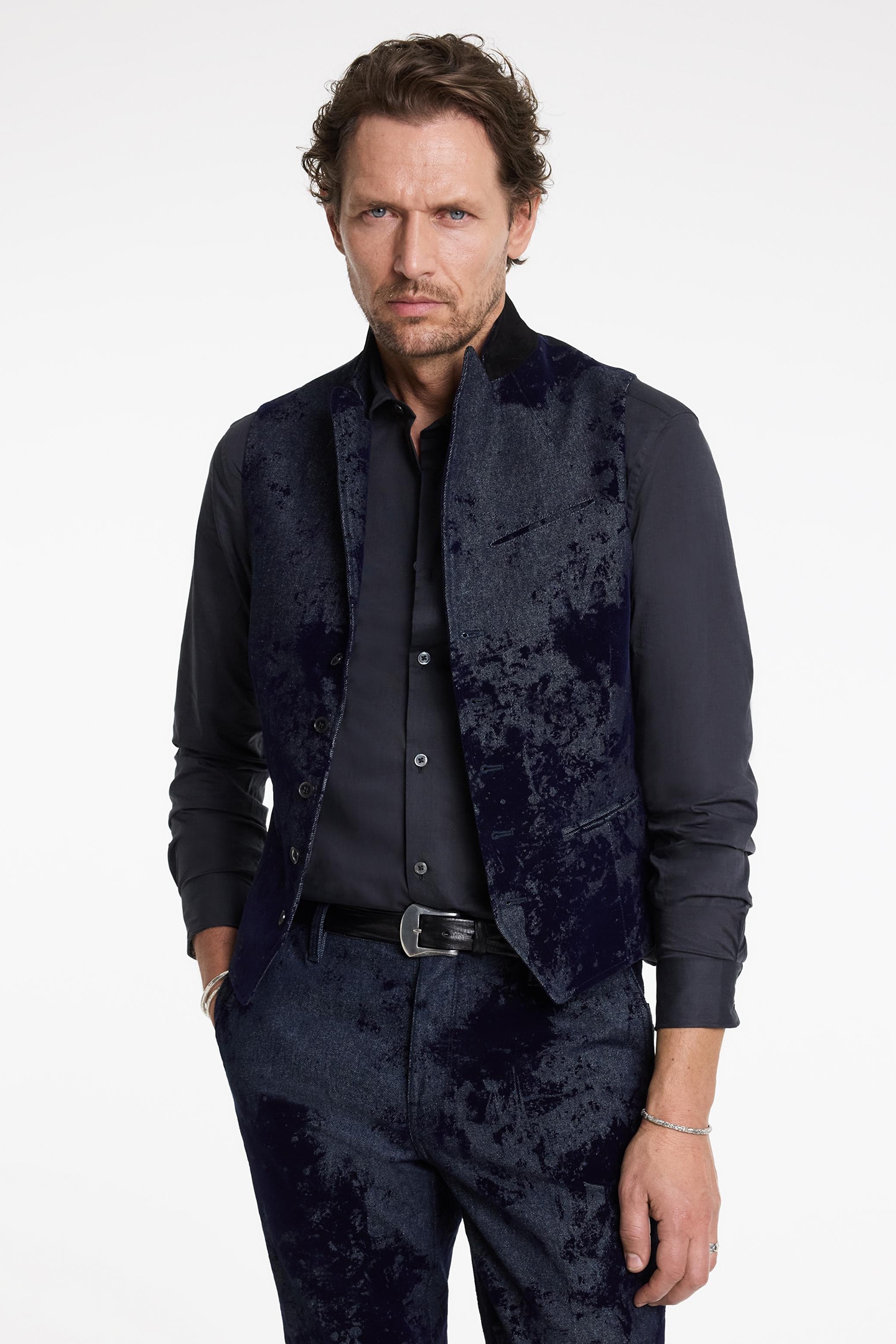 SLIM FIT PEAK LAPEL VEST WITH WIRE INSERT INK BLUE 1