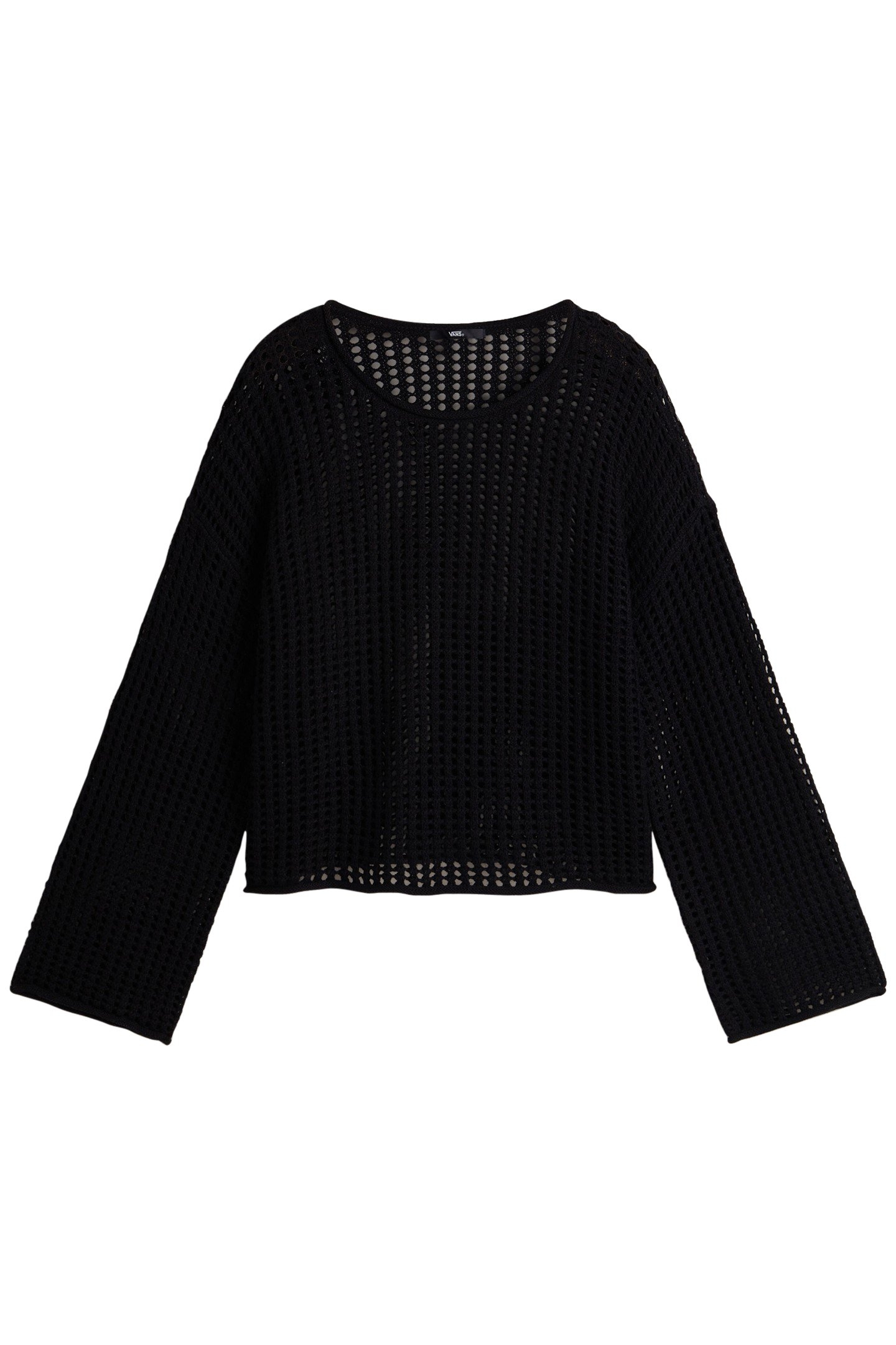 MILA OPEN KNIT CROP CREW BLACK 1