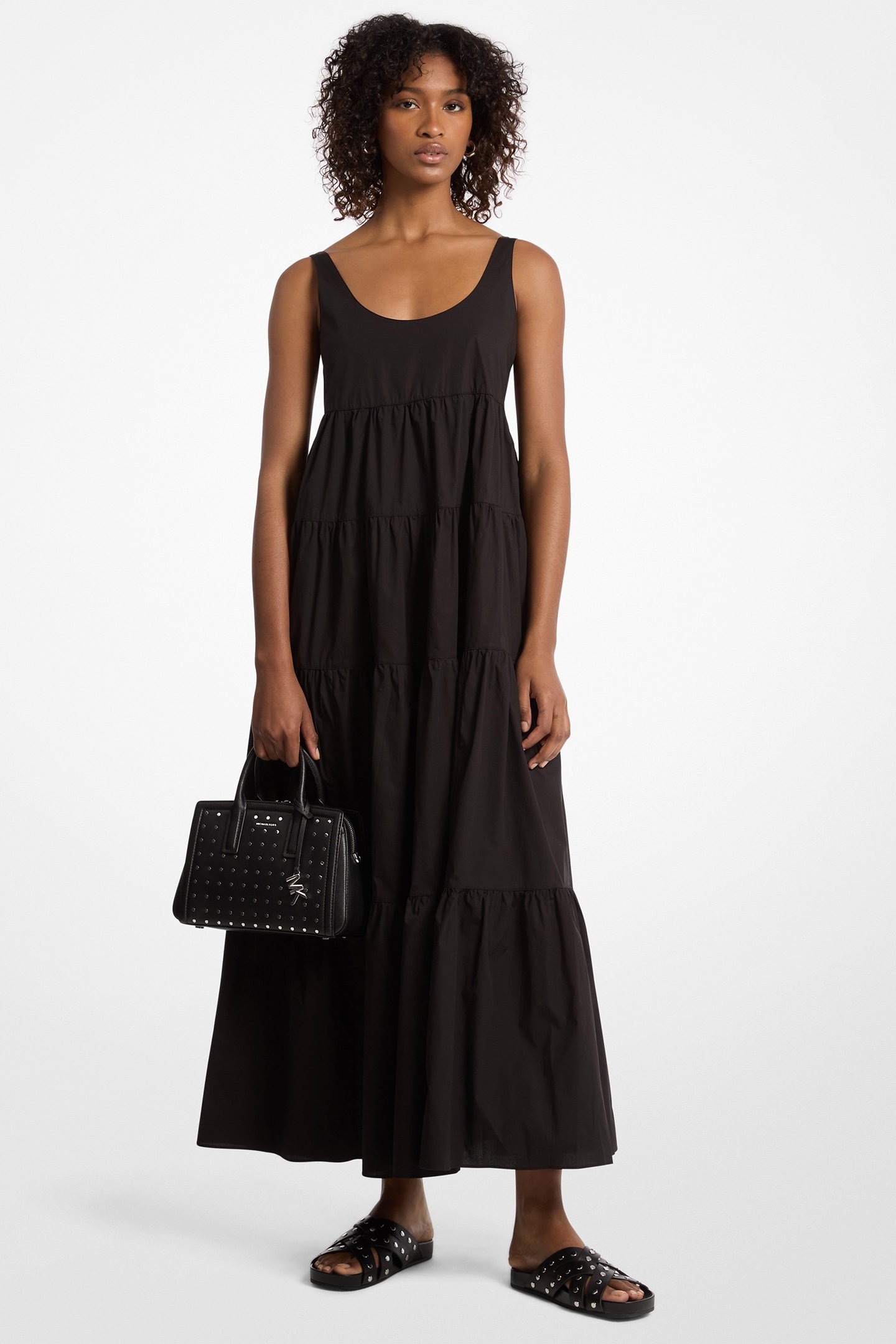 SCOOP NECK TIER DRESS IN BLACK 1