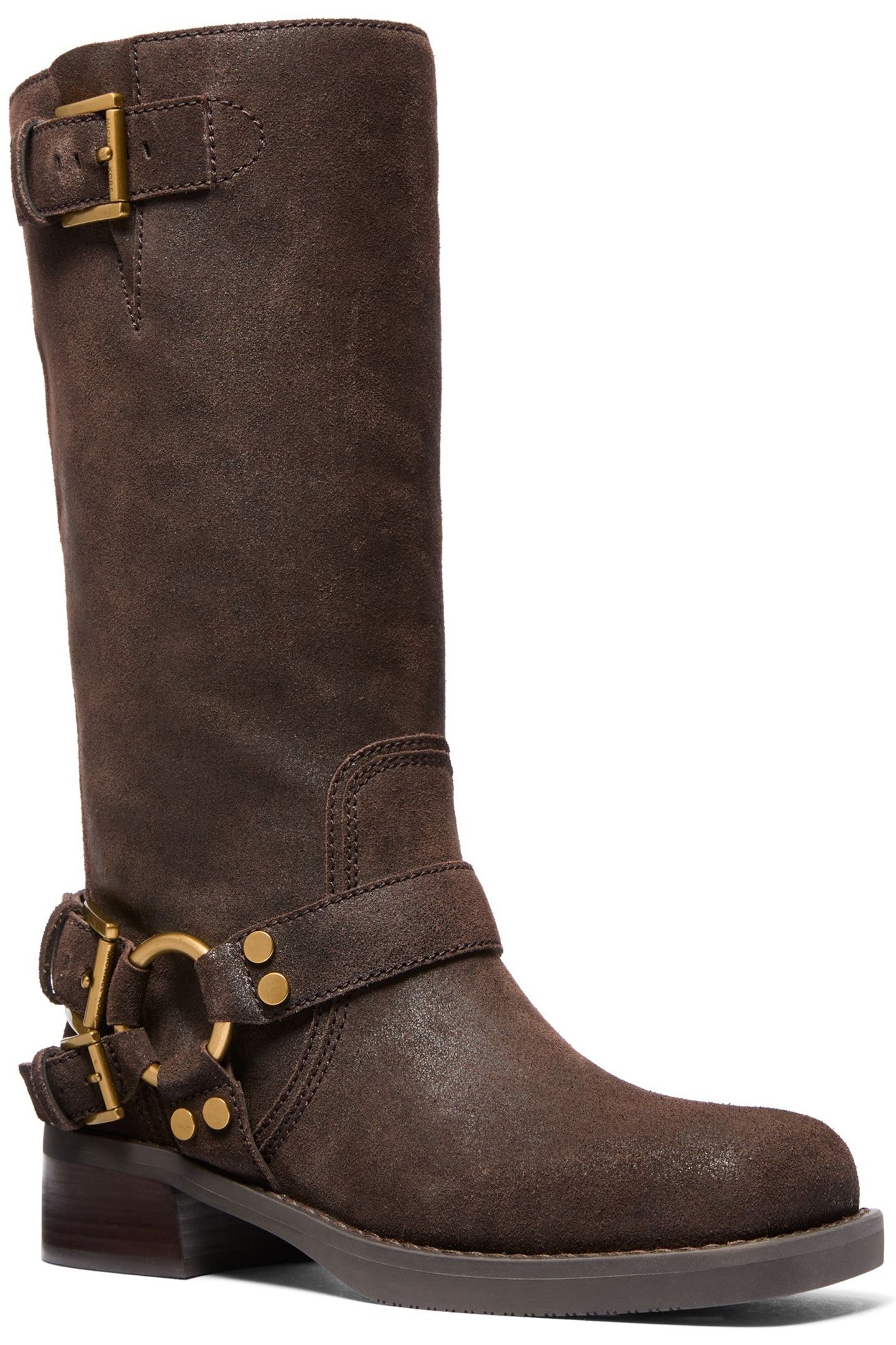 CROSBY GOLD BUCKLE DETAIL BIKER BOOT IN CHOCOLATE BROWN 3