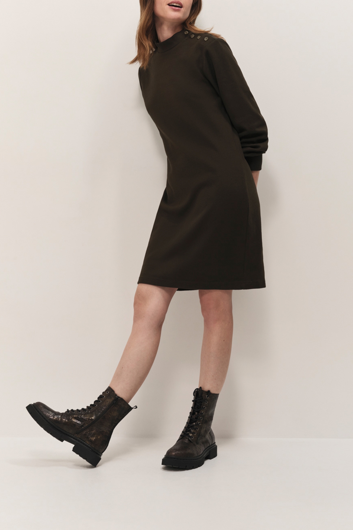 RAVEN - KHAKI INTERLOCK RIBBED DRESS 4