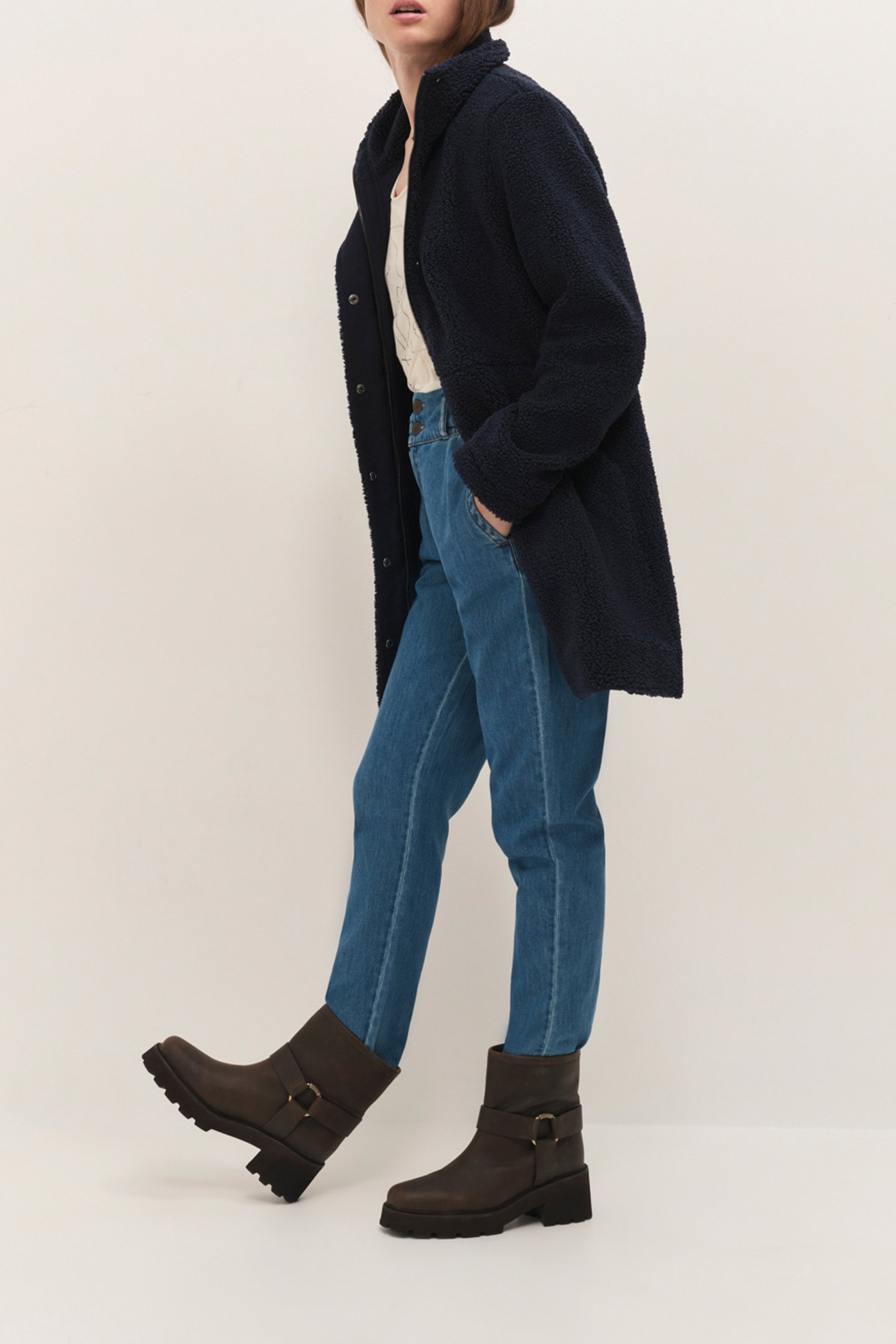 DIANA - NAVY SHERPA BOUCLETTE MID-LENGTH COAT 5