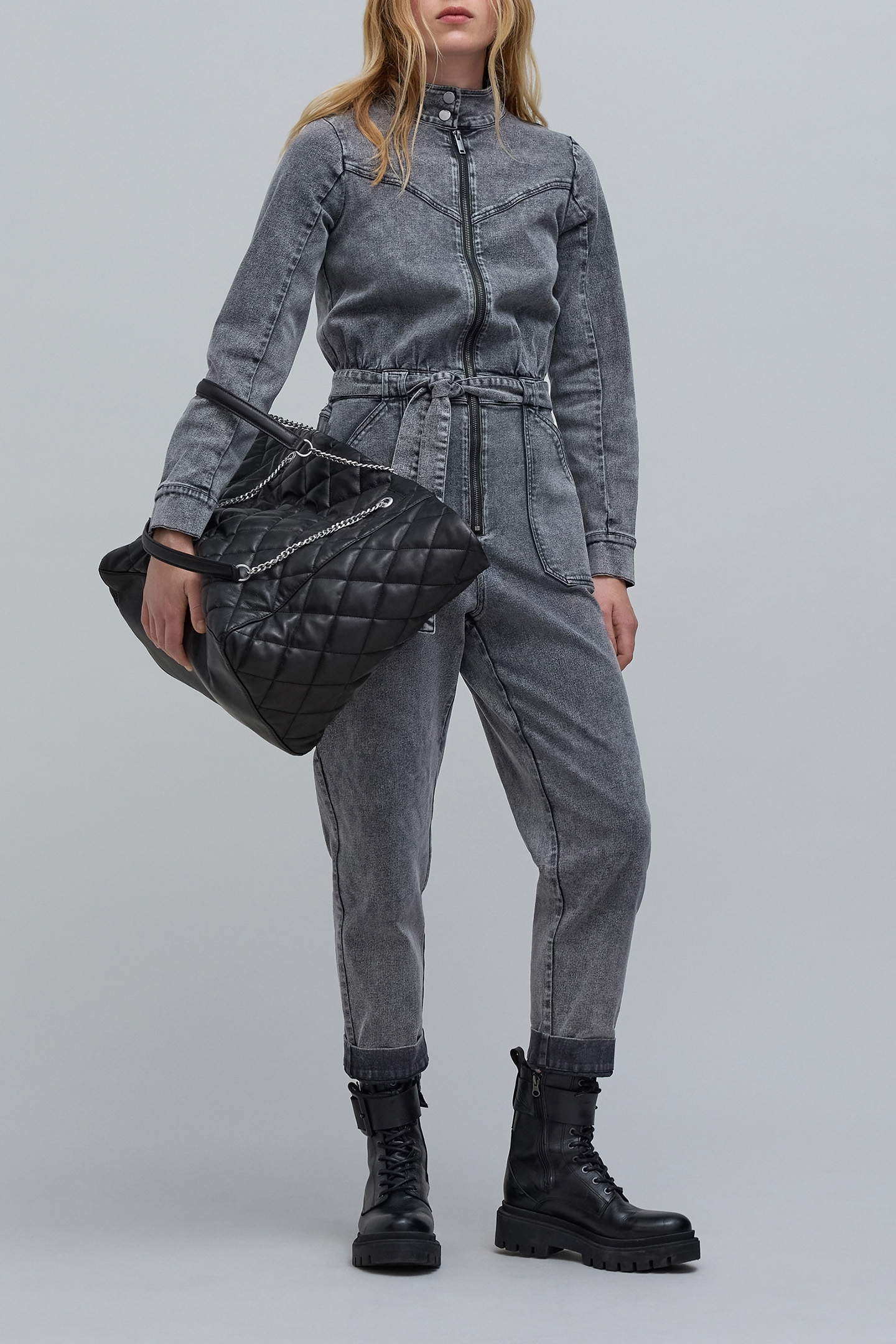GREY DENIM ZIP-UP JUMPSUIT 3