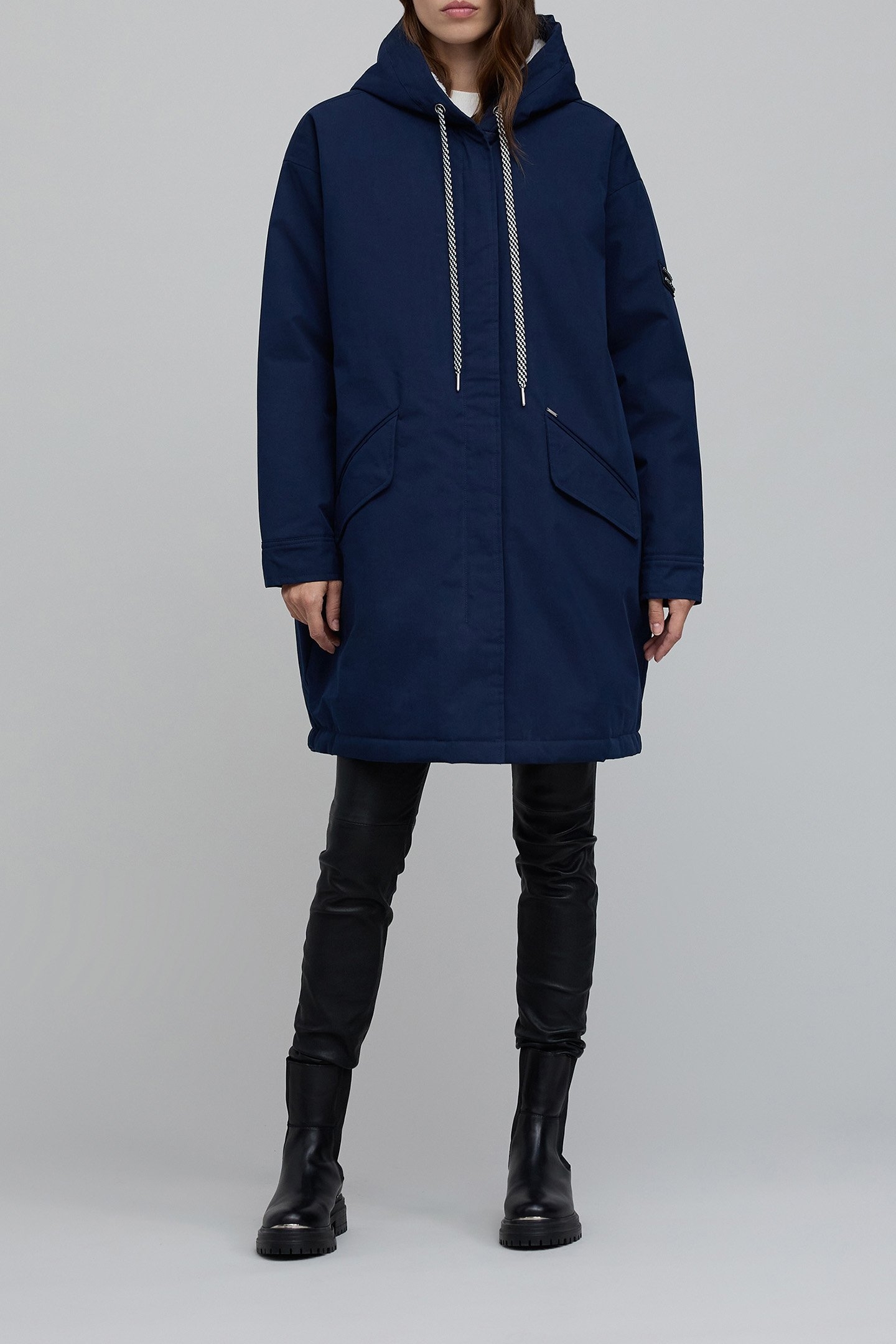 NAVY CHEVRON BADGE FUR PARKA 3