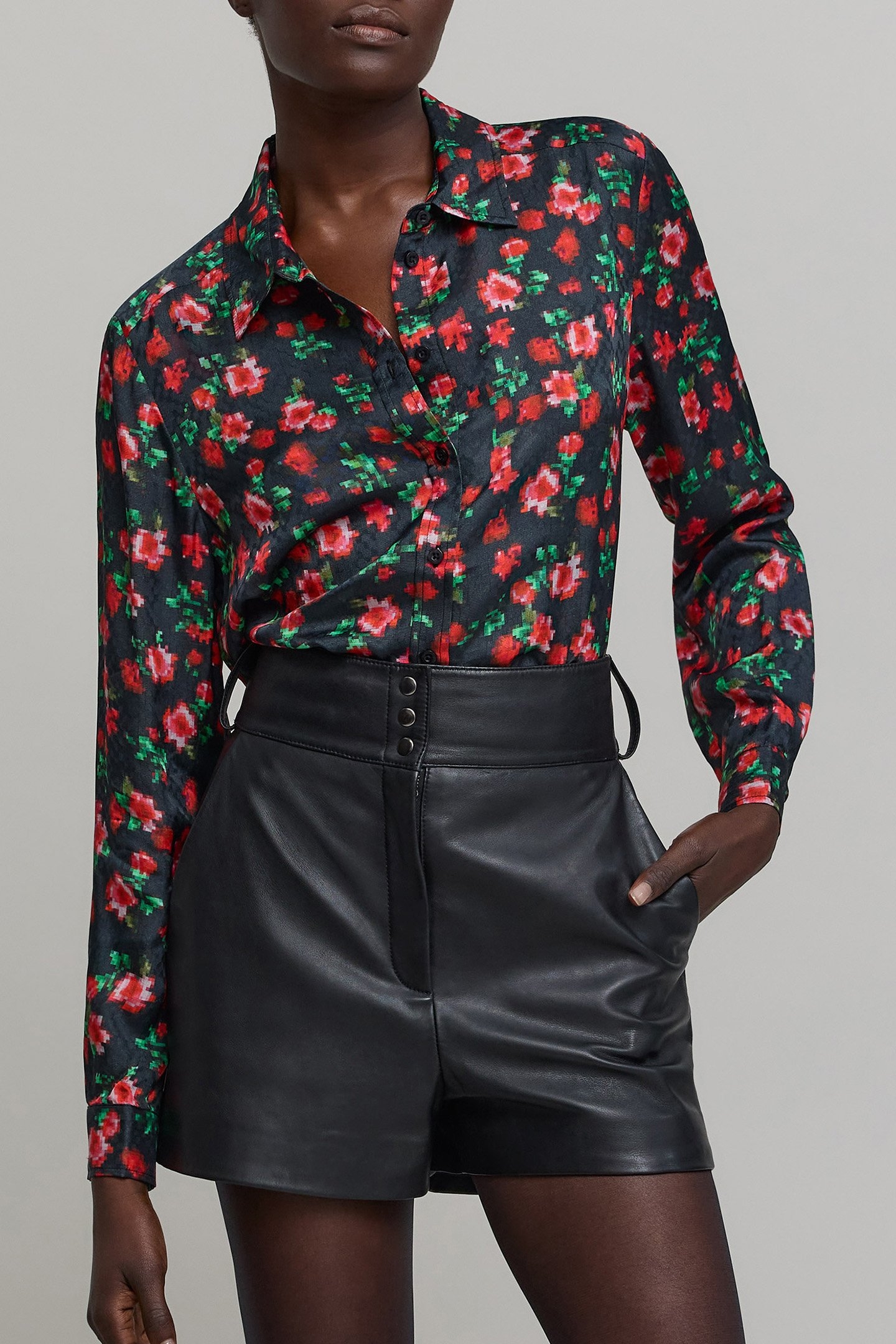 FLOWER PIXEL PRINT BLACK SHIRT 1