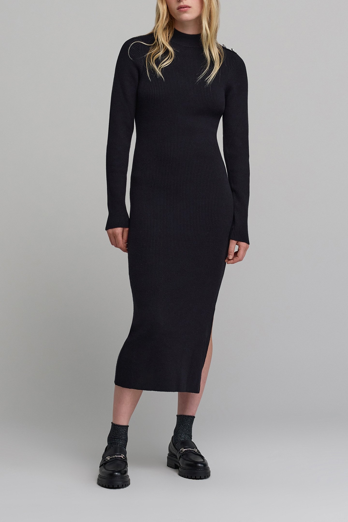 LONG BLACK RIBBED KNIT TUBE DRESS 1