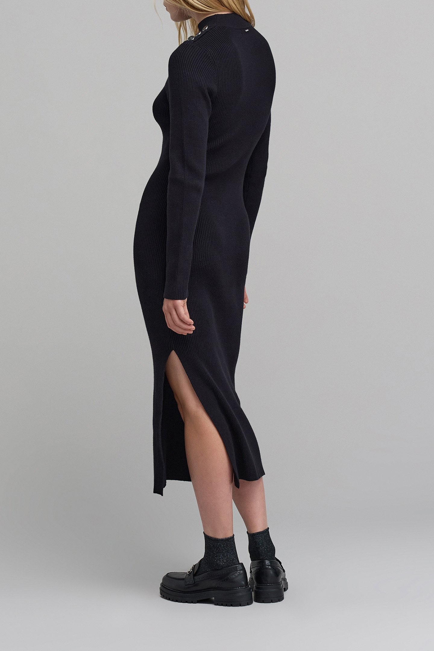 LONG BLACK RIBBED KNIT TUBE DRESS 2
