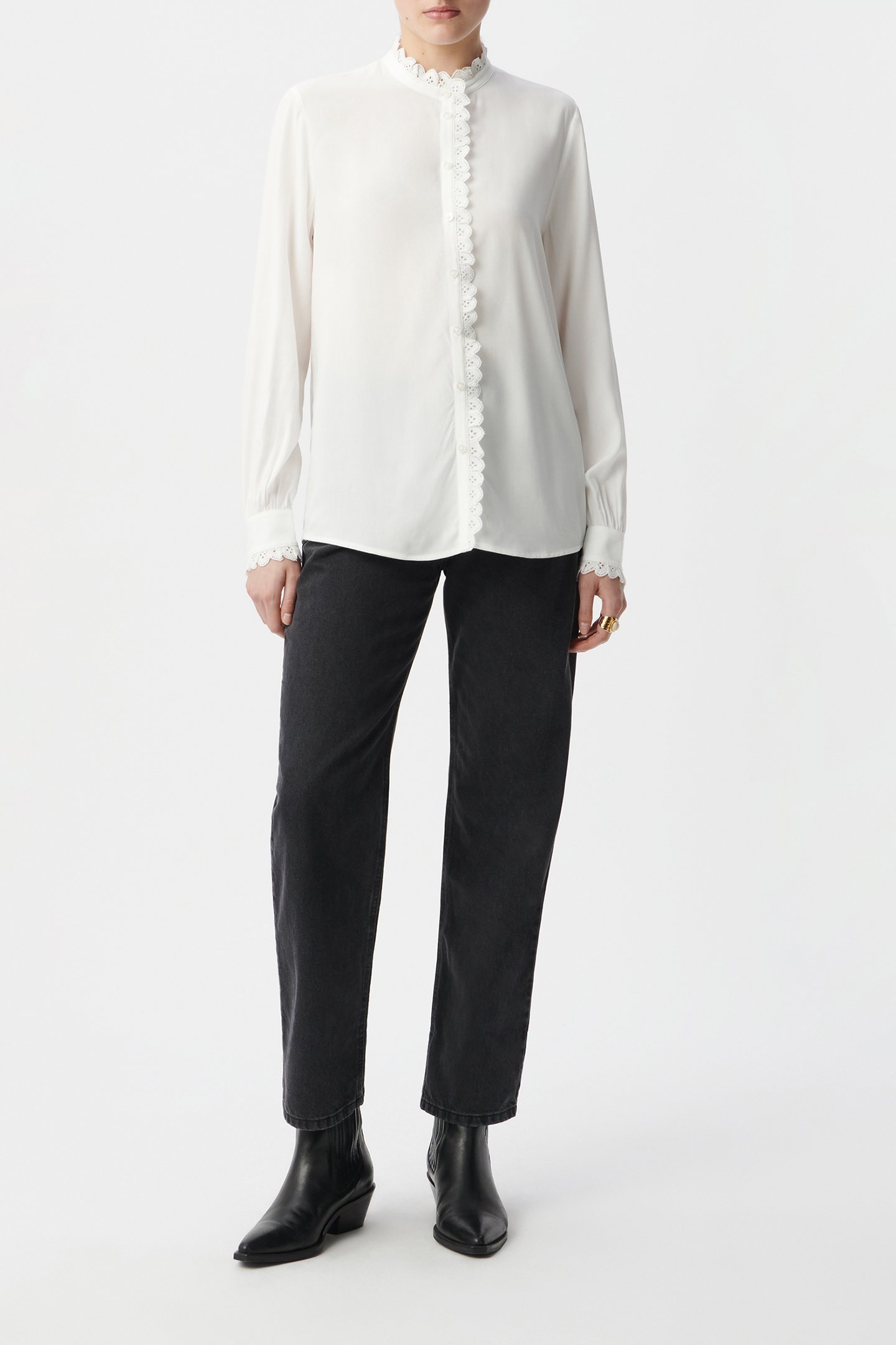OFF-WHITE SHIRT WITH EMBROIDERED LACE TRIM 1