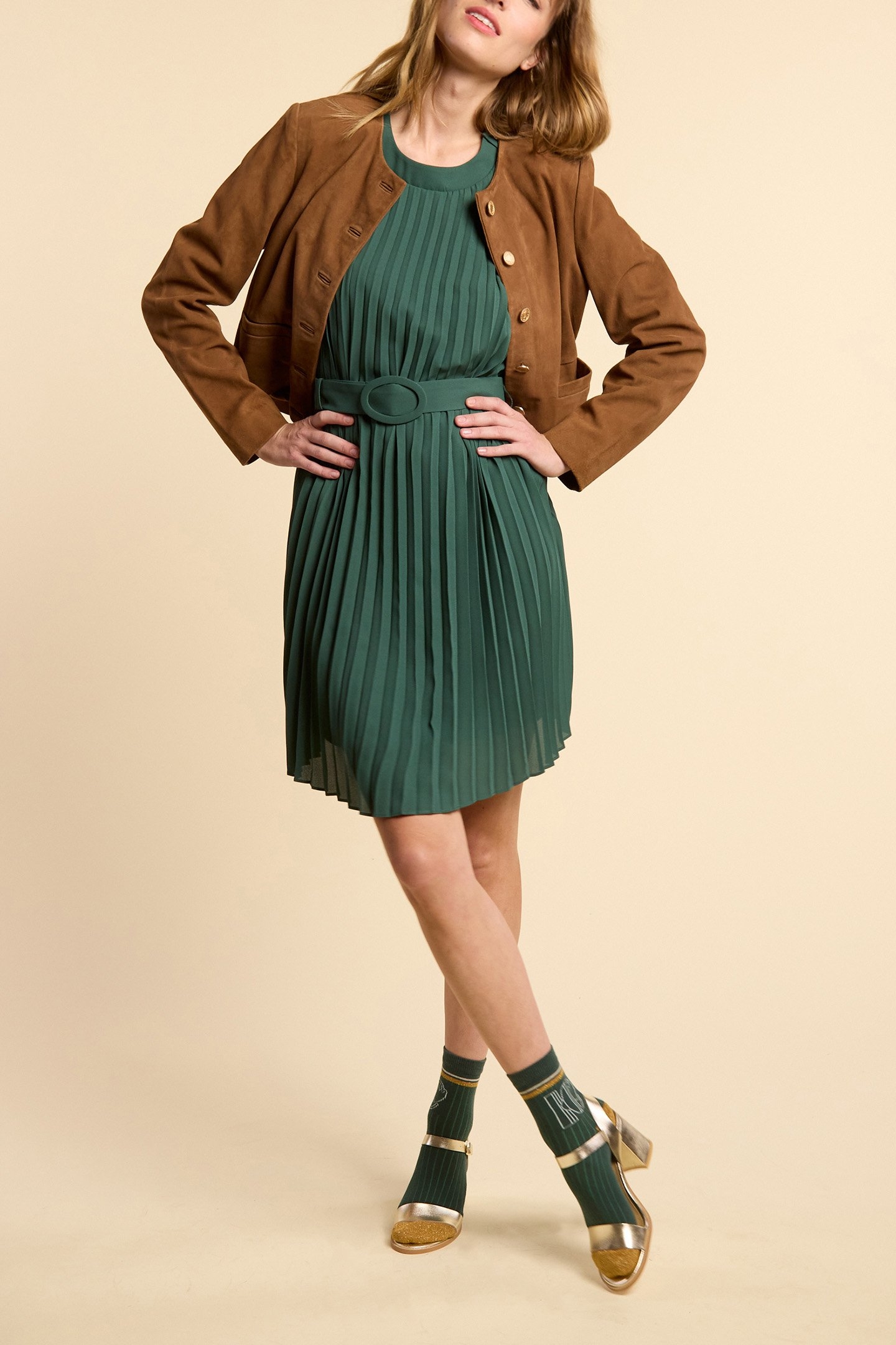 NIGHT GREEN PLEATED DRESS 5