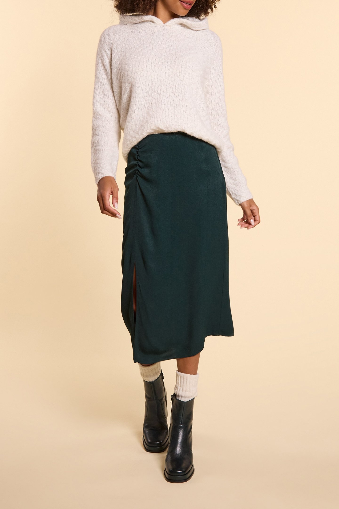 MIDNIGHT GREEN MIDI SKIRT SIDE SLIT 3