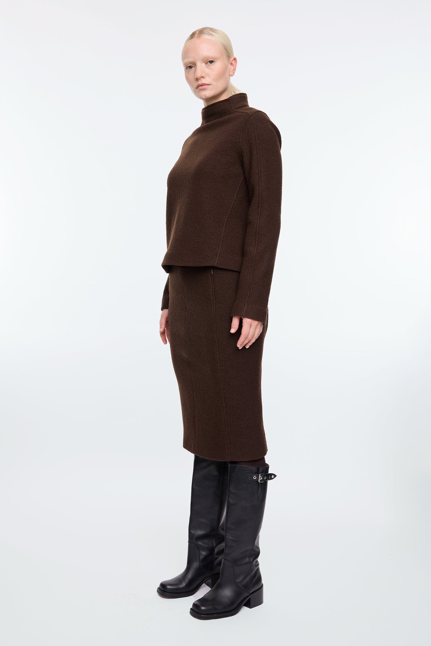 CURL WOOL PENCIL SKIRT TURKISH COFFEE 5