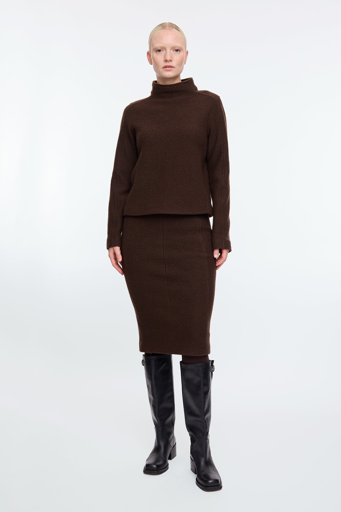 CURL WOOL PENCIL SKIRT TURKISH COFFEE 2