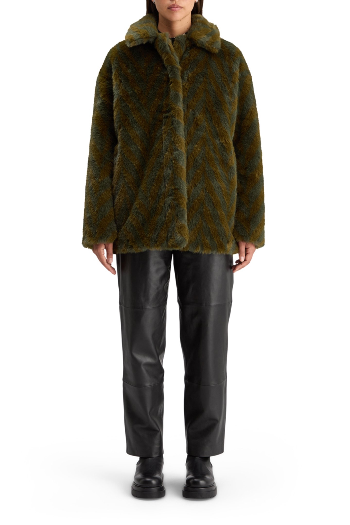 A-LINE FAUX FUR COAT OLIVE 3