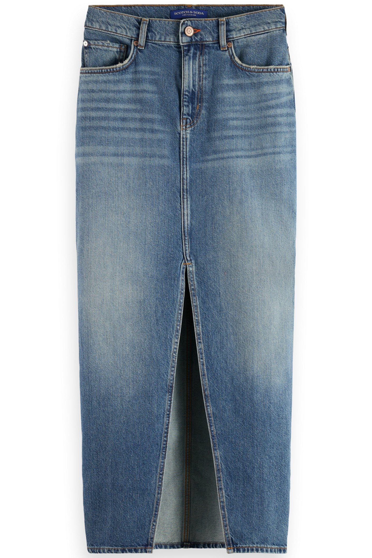 LONG VINTAGE WASHED DENIM SKIRT WITH FRONT SPLIT FRISCO NIGH 4