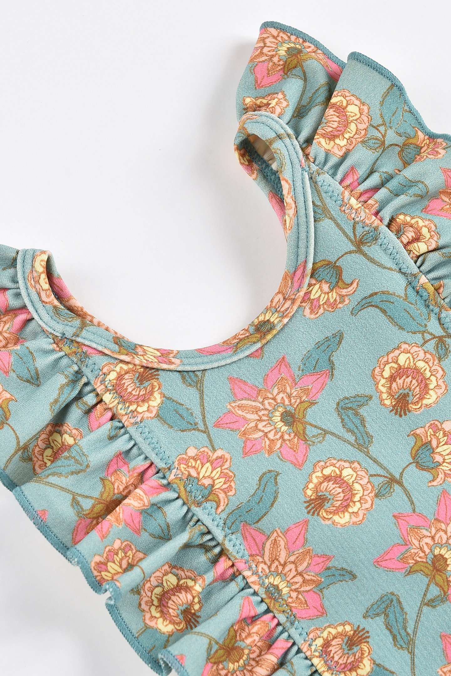 BATHING SUIT MOSILLOS TURQUOISE FLOWERS 8