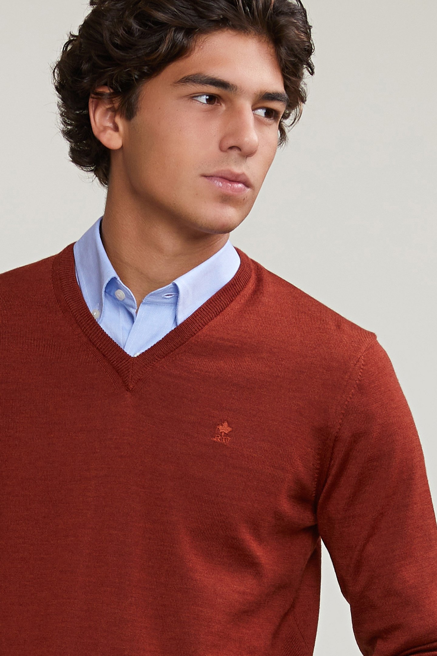 CUSTOM FIT BASIC MERINO V-NECK SWEATER NEGRONI MIX 4