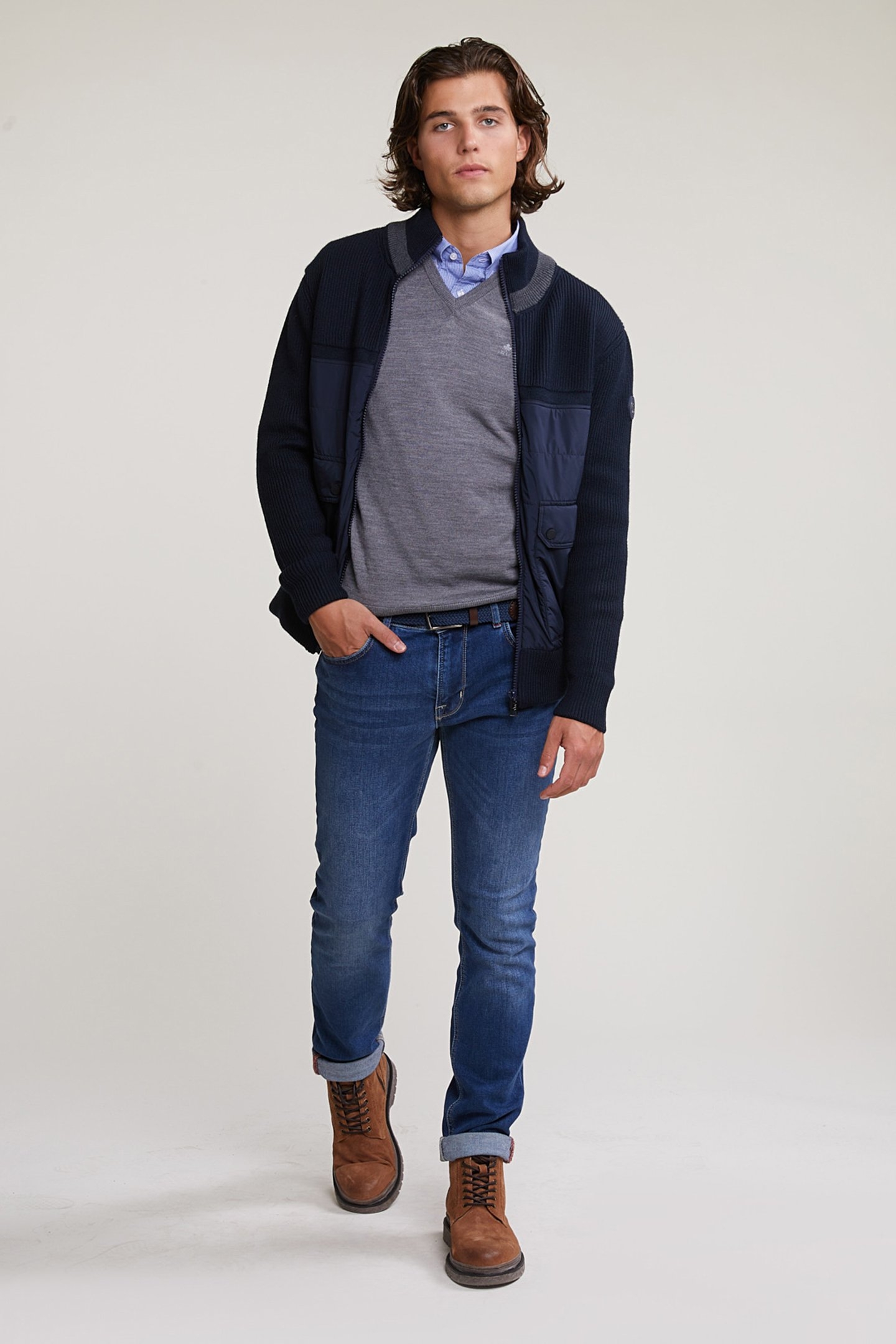 CUSTOM FIT BASIC MERINO V-NECK SWEATER OXFORD MIX 3