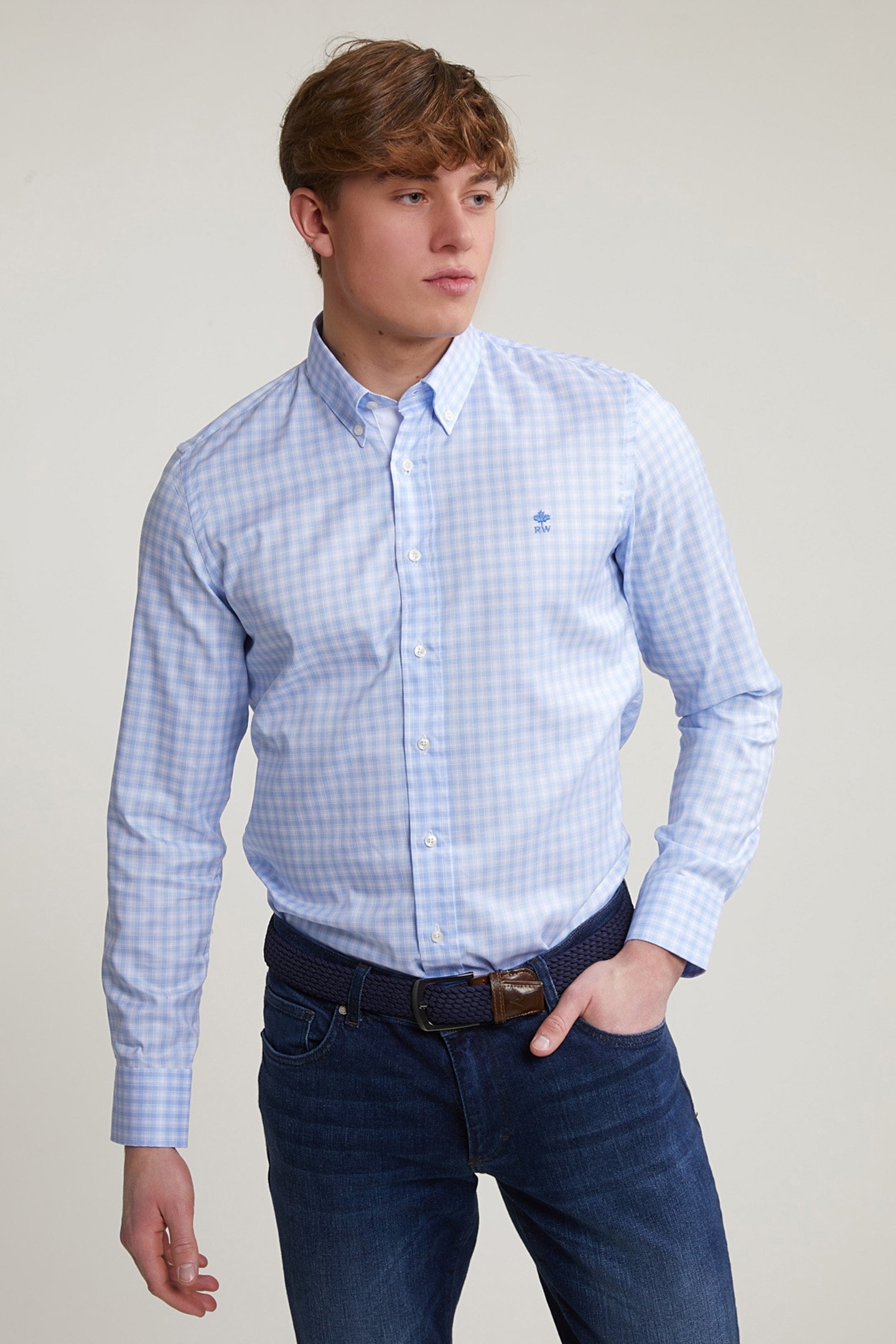CUSTOM FIT CHECKED SHIRT BLUE/WHITE 1