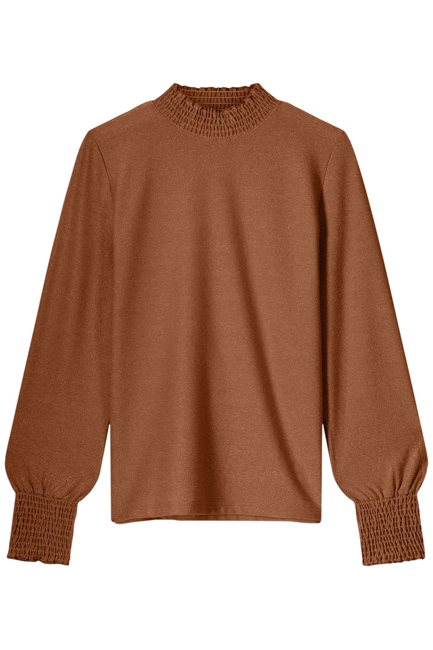 SMOCKED TOP FINE LUREX JERSEY CARAMEL COFFEE 4