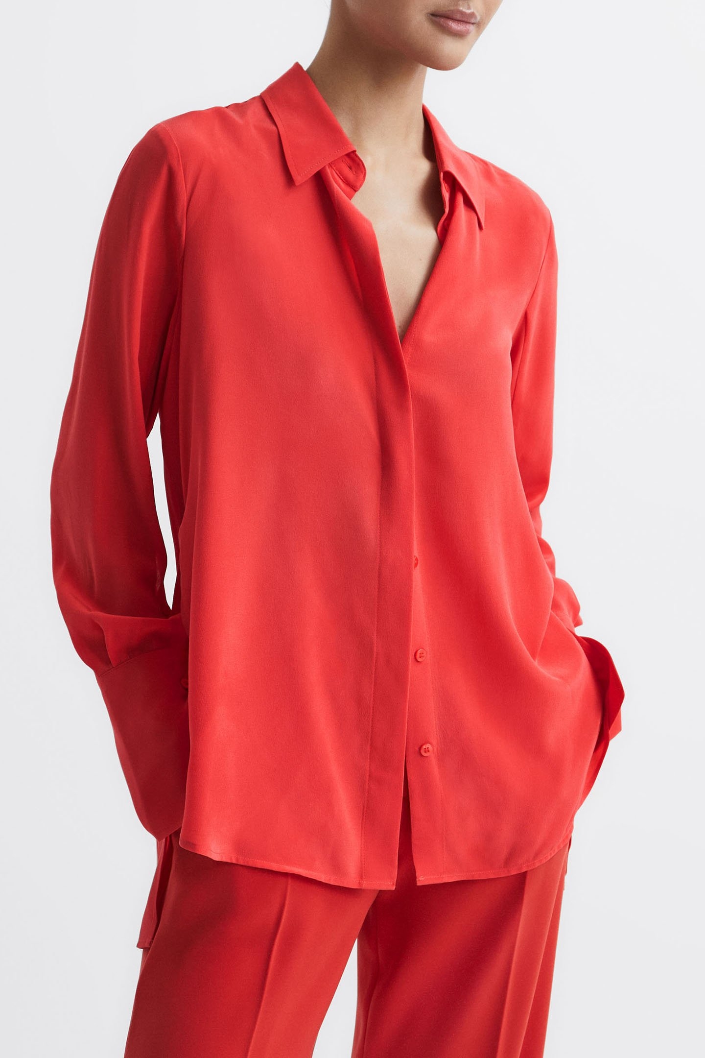 KIA-MATTE SILK SHIRT CORAL 1