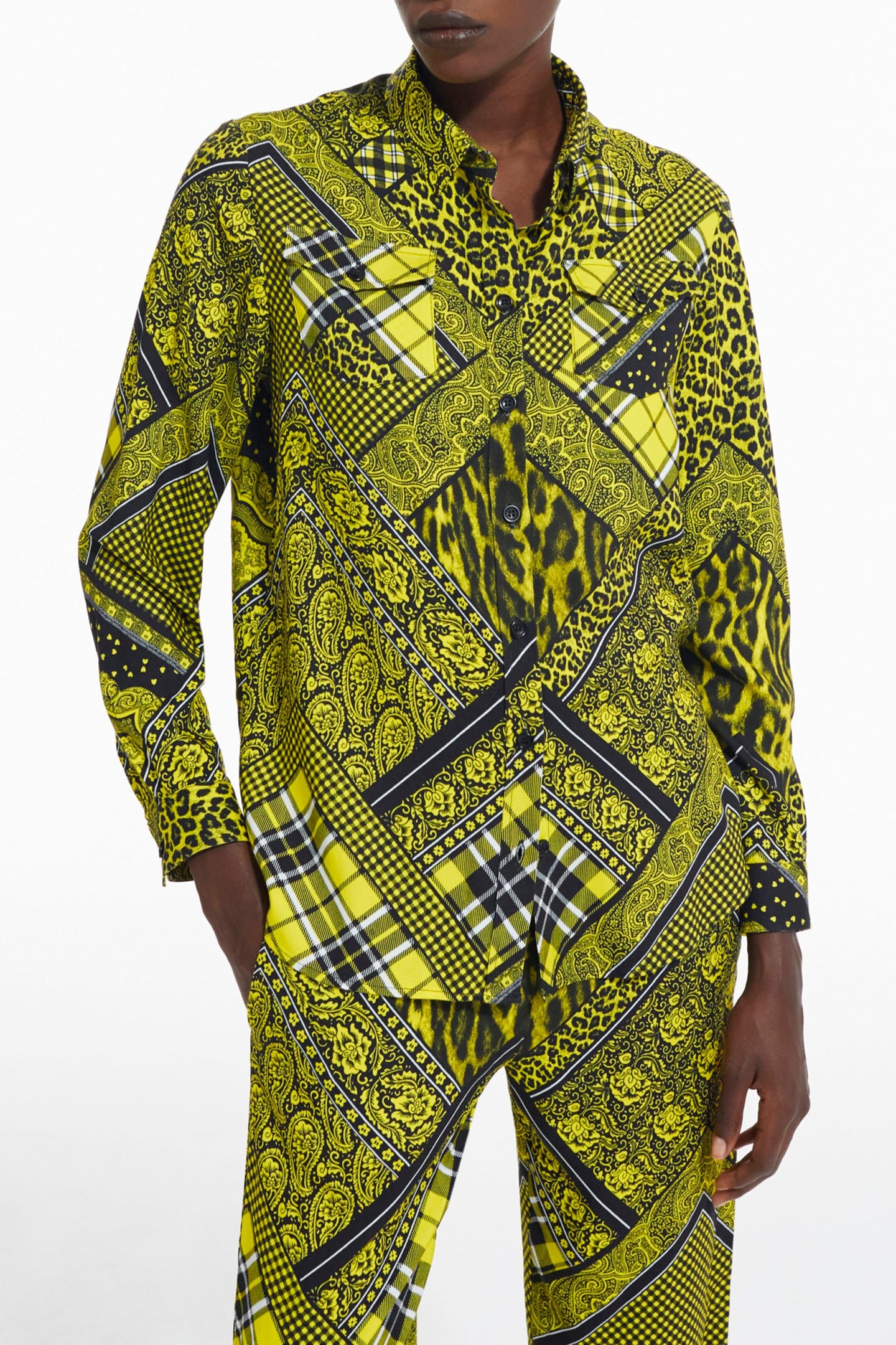 SHIRT WITH BUTTON PLACKET DETAIL BLACK/YELLOW 1