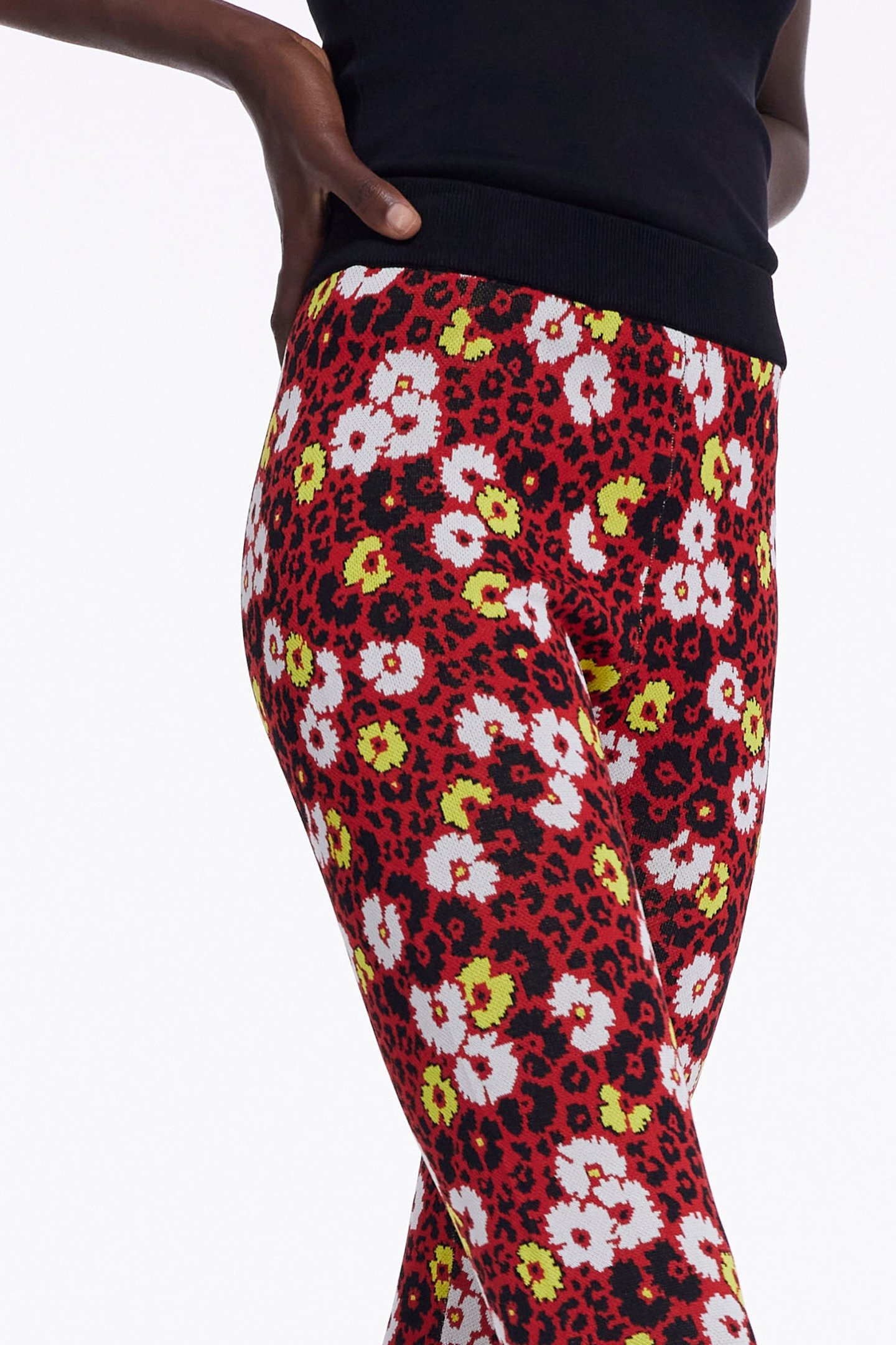 FLOWER JACQUARD VISCOSE LEGGINGS DARK RED 6